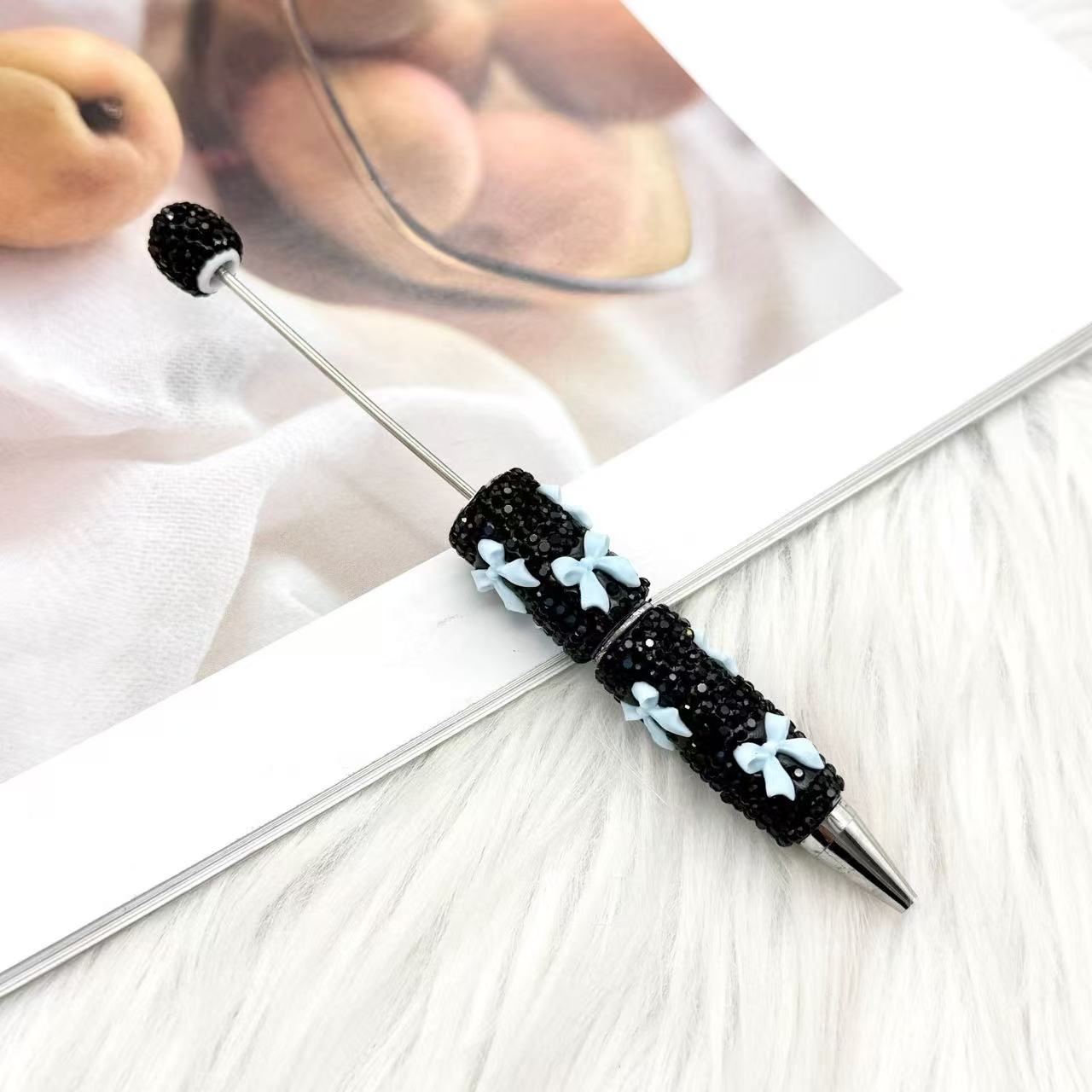 Valentine's Day Bowknot Full Rhinestone Beaded Pens, Creative DIY Multicolor Bow Ballpoint Pens