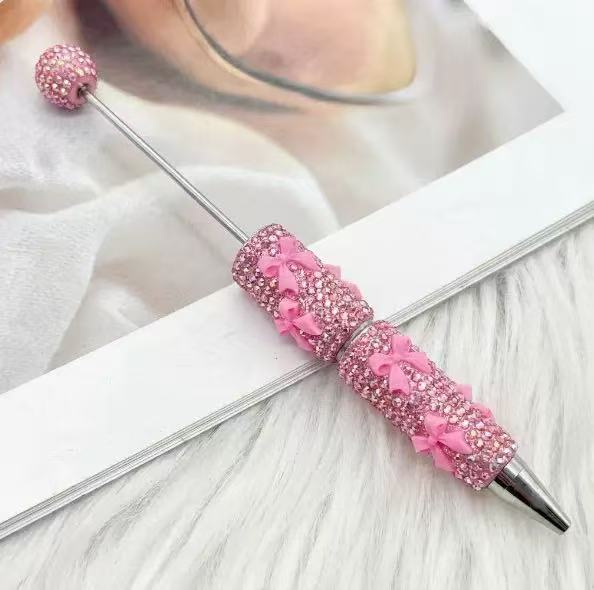 Valentine's Day Bowknot Full Rhinestone Beaded Pens, Creative DIY Multicolor Bow Ballpoint Pens