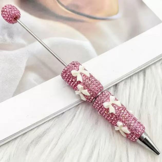 Valentine's Day Bowknot Full Rhinestone Beaded Pens, Creative DIY Multicolor Bow Ballpoint Pens