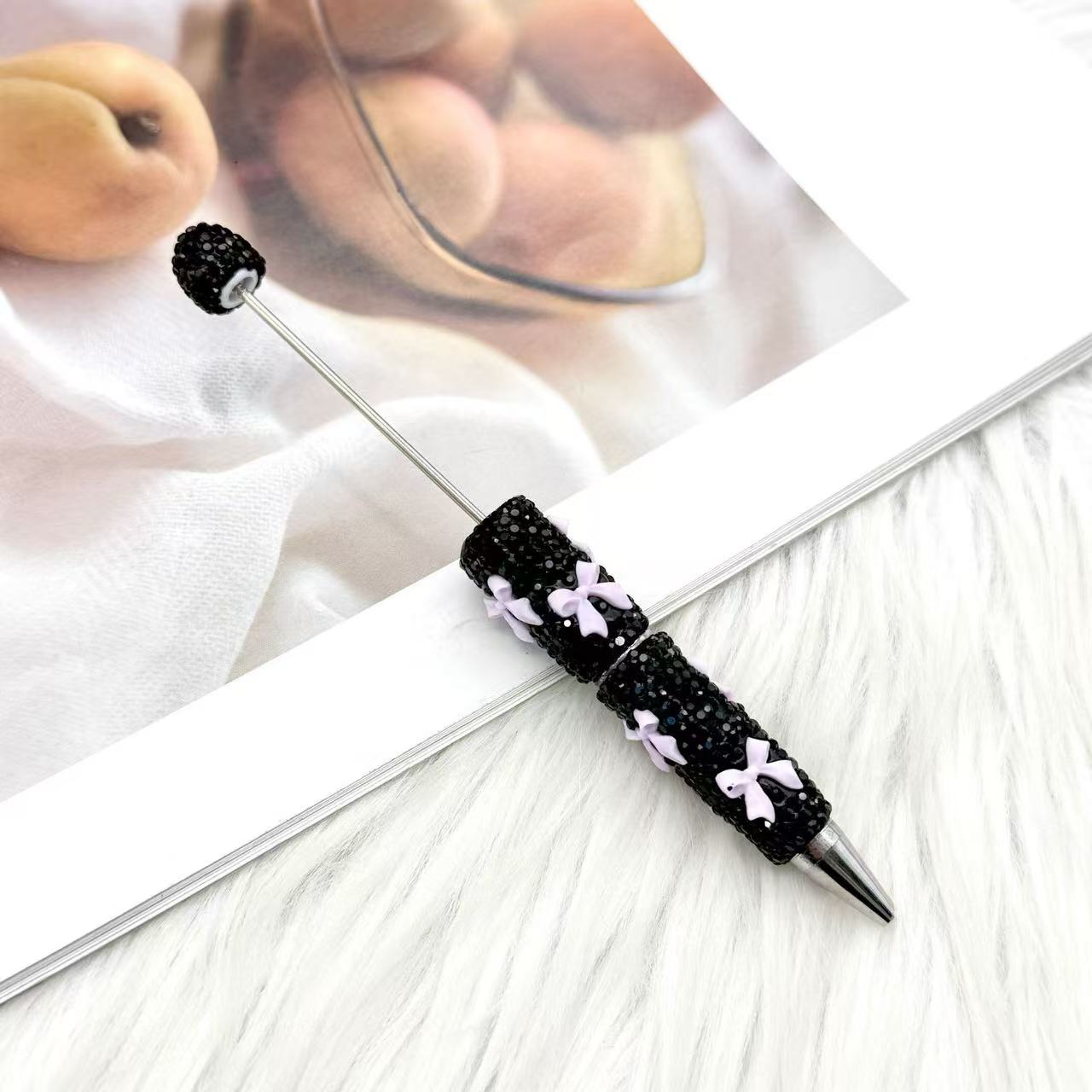 Valentine's Day Bowknot Full Rhinestone Beaded Pens, Creative DIY Multicolor Bow Ballpoint Pens
