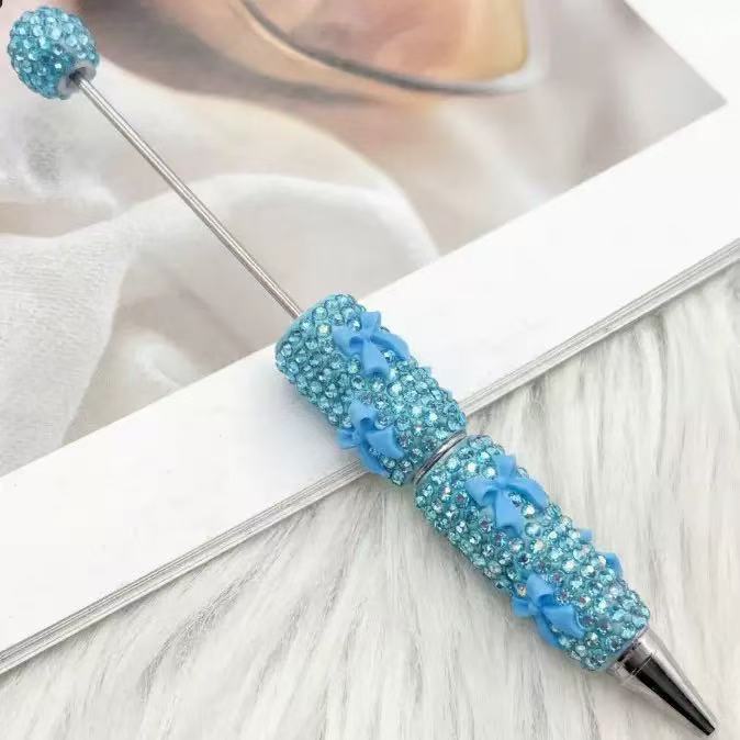 Valentine's Day Bowknot Full Rhinestone Beaded Pens, Creative DIY Multicolor Bow Ballpoint Pens