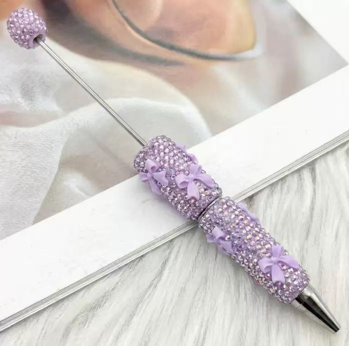 Valentine's Day Bowknot Full Rhinestone Beaded Pens, Creative DIY Multicolor Bow Ballpoint Pens