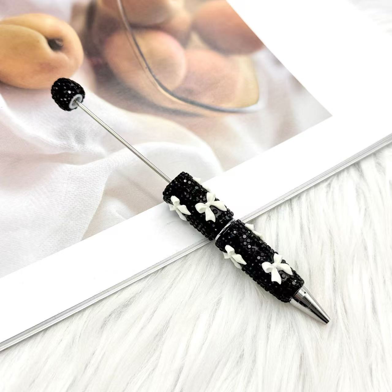 Valentine's Day Bowknot Full Rhinestone Beaded Pens, Creative DIY Multicolor Bow Ballpoint Pens