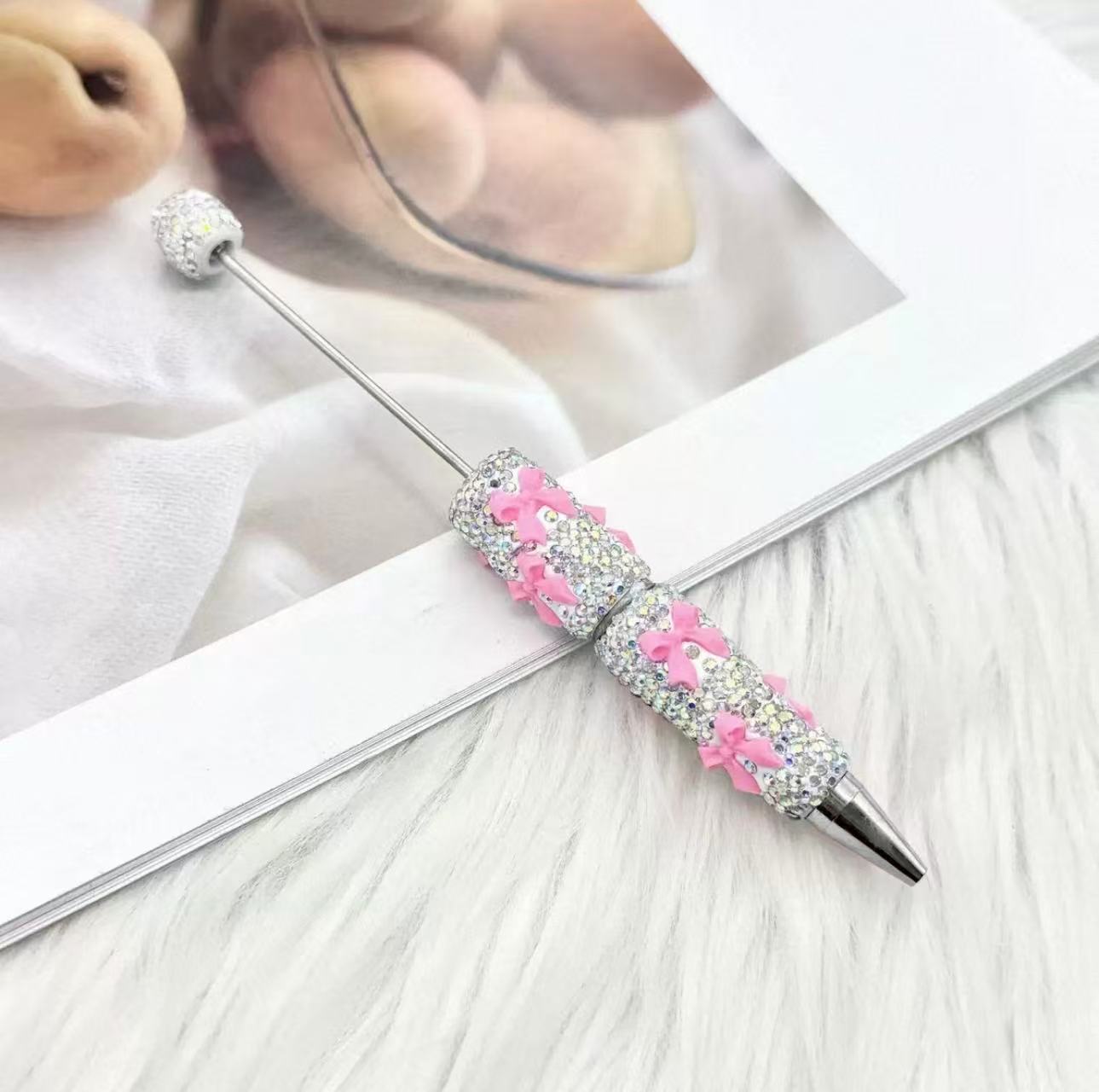 Valentine's Day Bowknot Full Rhinestone Beaded Pens, Creative DIY Multicolor Bow Ballpoint Pens