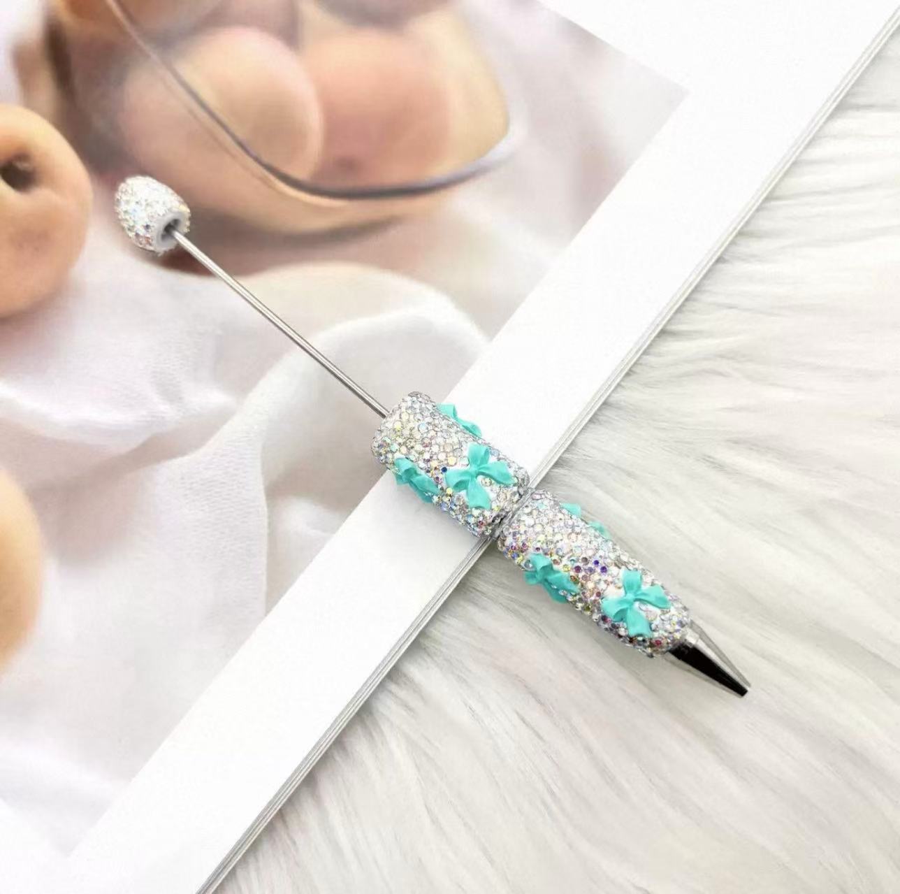 Valentine's Day Bowknot Full Rhinestone Beaded Pens, Creative DIY Multicolor Bow Ballpoint Pens