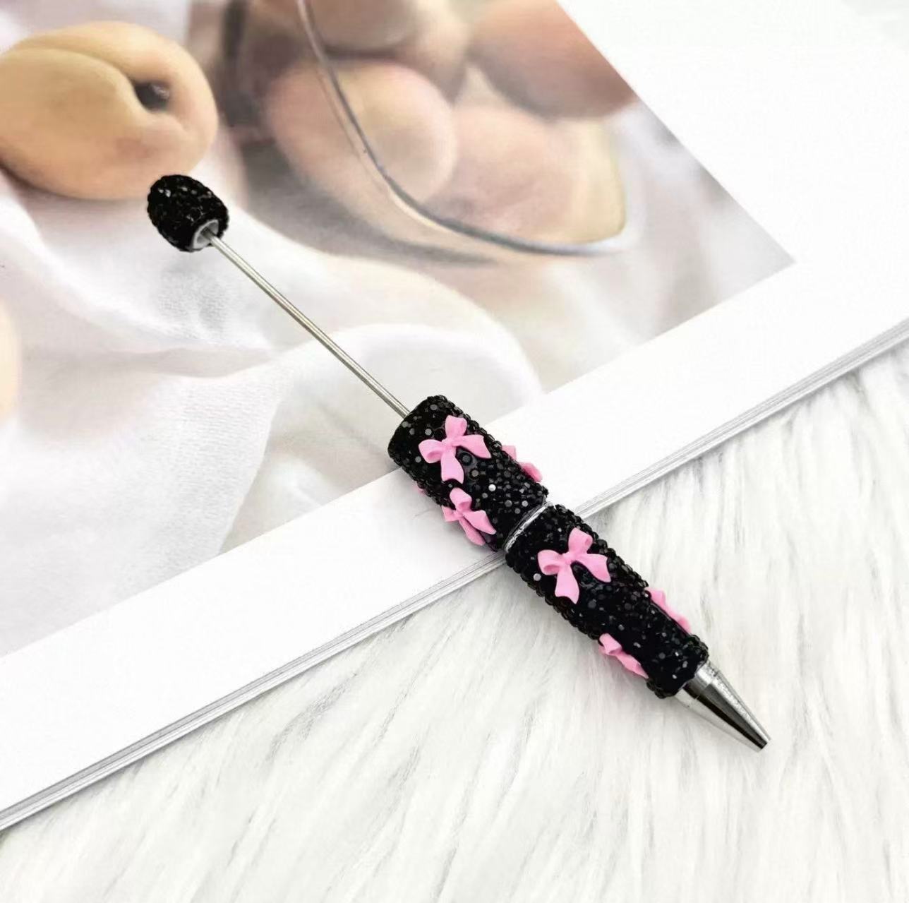 Valentine's Day Bowknot Full Rhinestone Beaded Pens, Creative DIY Multicolor Bow Ballpoint Pens