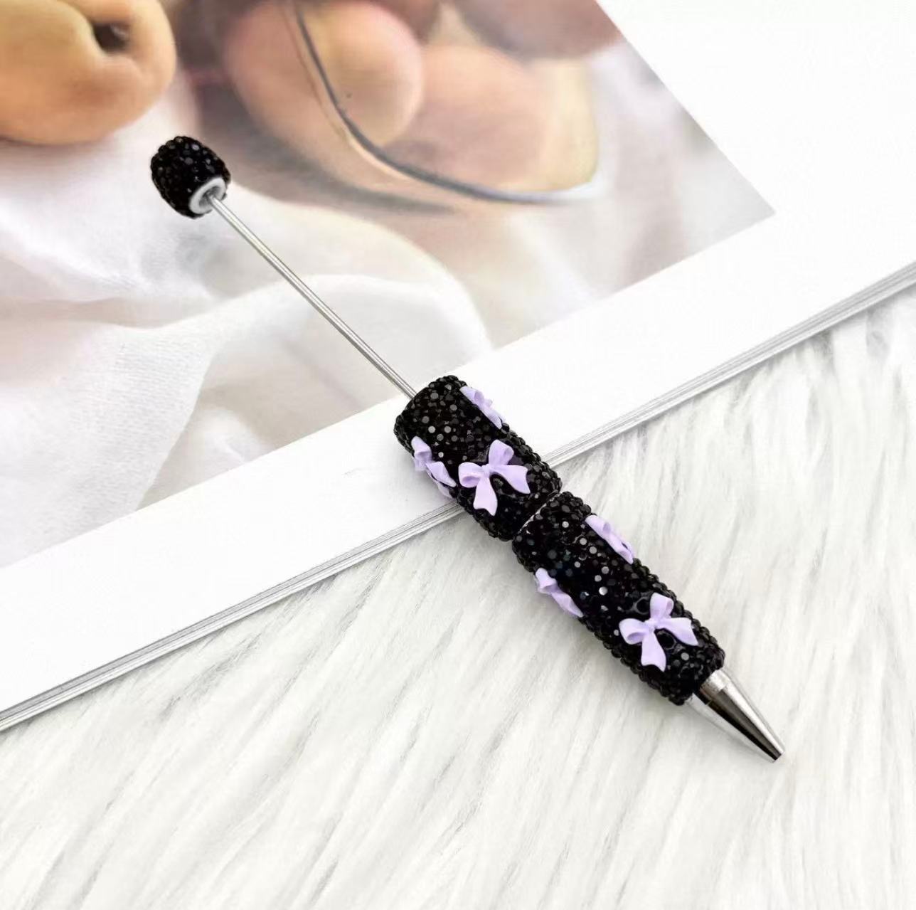 Valentine's Day Bowknot Full Rhinestone Beaded Pens, Creative DIY Multicolor Bow Ballpoint Pens