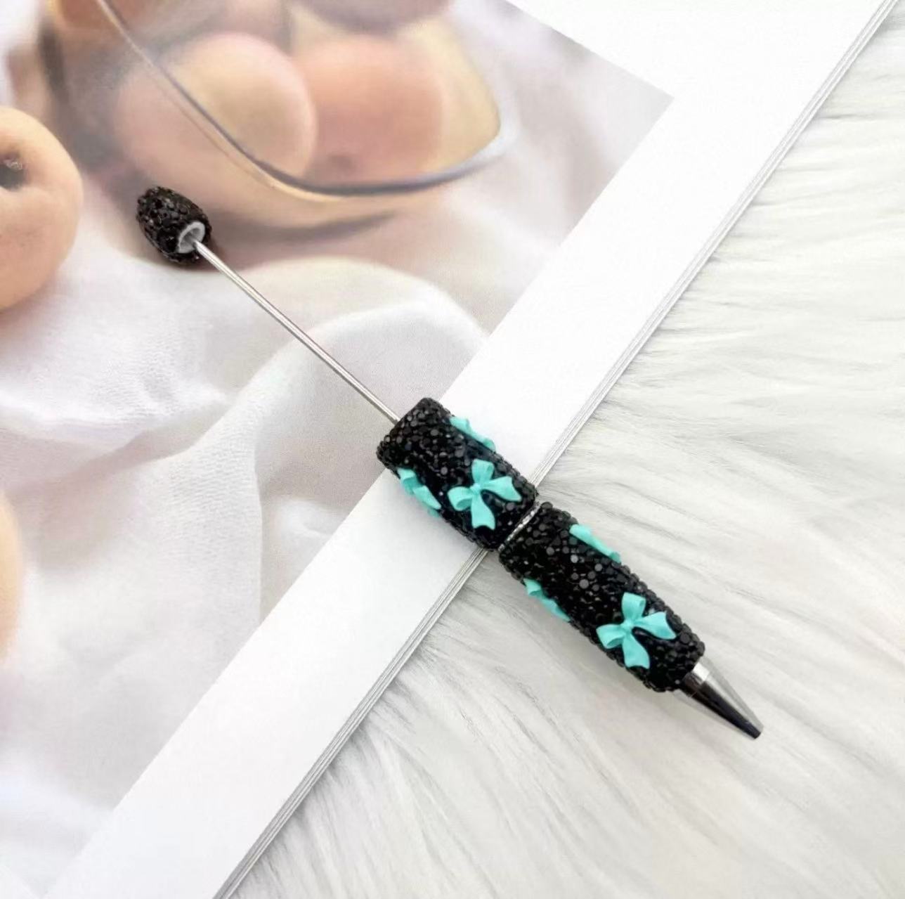 Valentine's Day Bowknot Full Rhinestone Beaded Pens, Creative DIY Multicolor Bow Ballpoint Pens