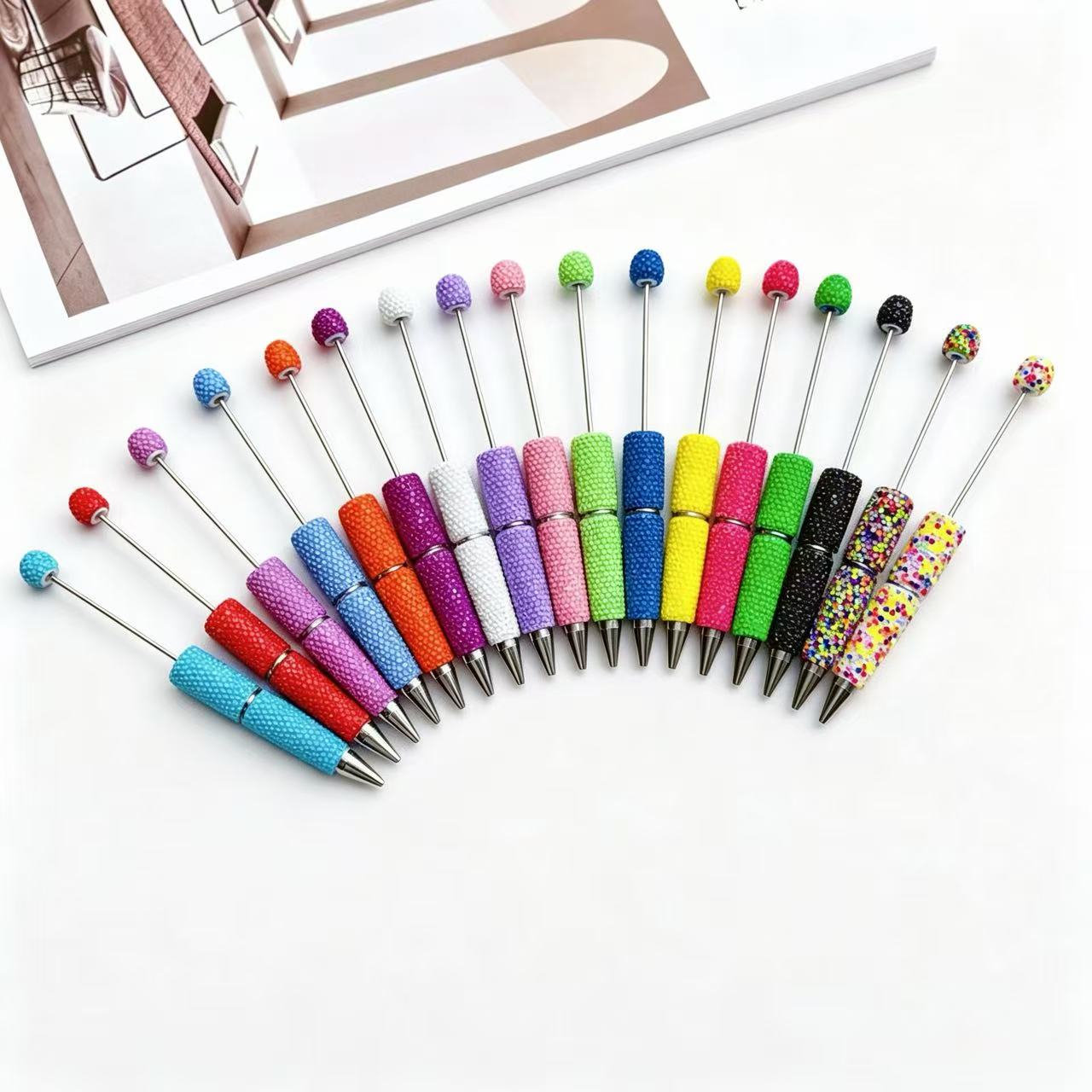New Candy-Colored Full Rhinestone Beaded Pens, Customizable DIY Mini Bead Pens, Neon Crystal Ballpoint Pens