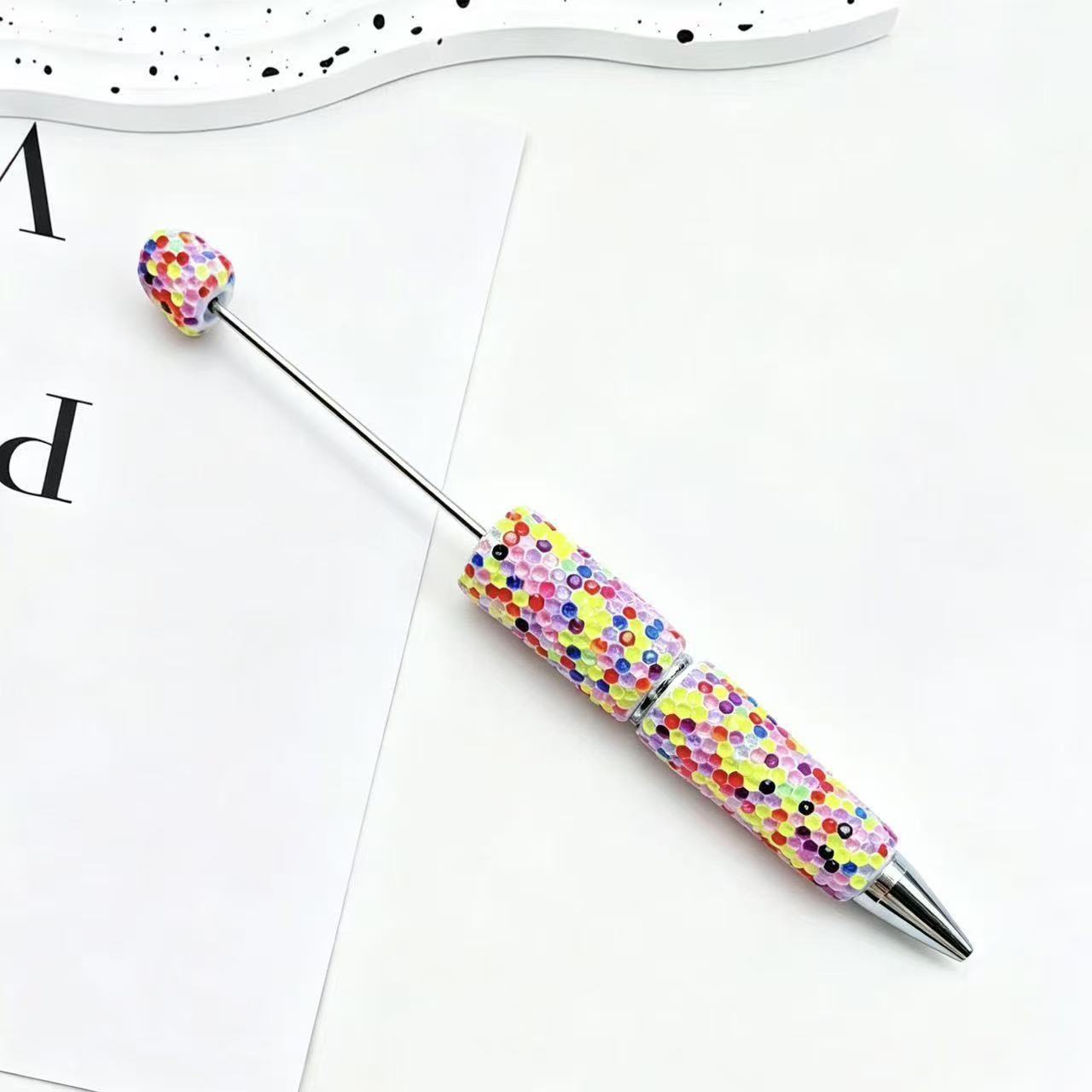 New Candy-Colored Full Rhinestone Beaded Pens, Customizable DIY Mini Bead Pens, Neon Crystal Ballpoint Pens