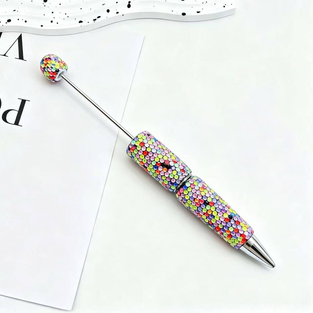 New Candy-Colored Full Rhinestone Beaded Pens, Customizable DIY Mini Bead Pens, Neon Crystal Ballpoint Pens