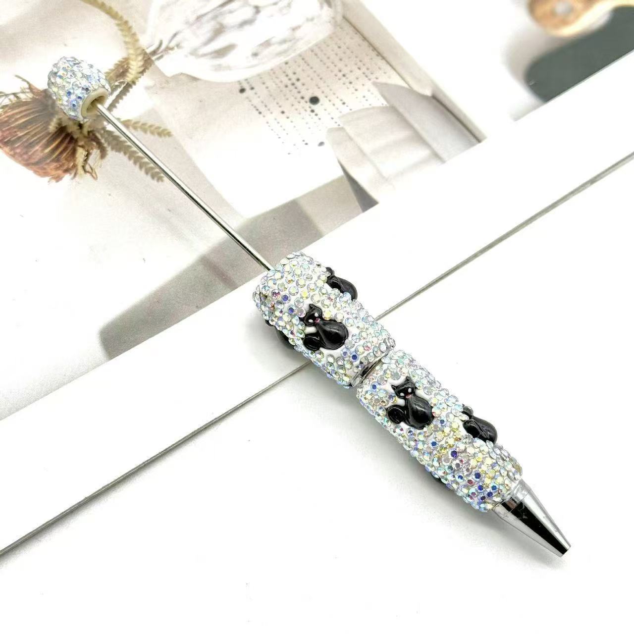 New DIY Halloween Full Rhinestone Beaded Pens, Trending International Market Mini Bead Pens, Evil Pumpkin Design Ballpoint / Gel Pens