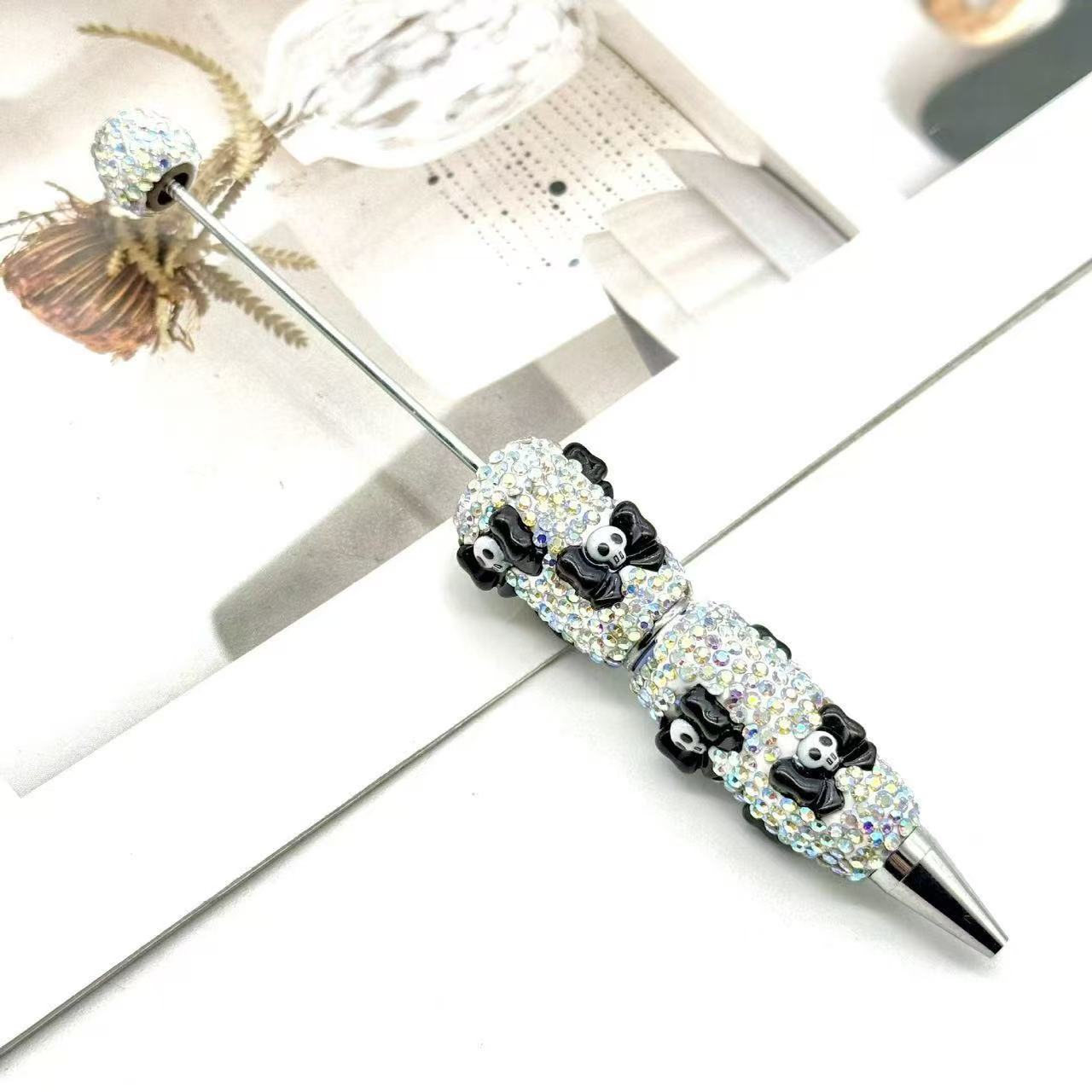 New DIY Halloween Full Rhinestone Beaded Pens, Trending International Market Mini Bead Pens, Evil Pumpkin Design Ballpoint / Gel Pens