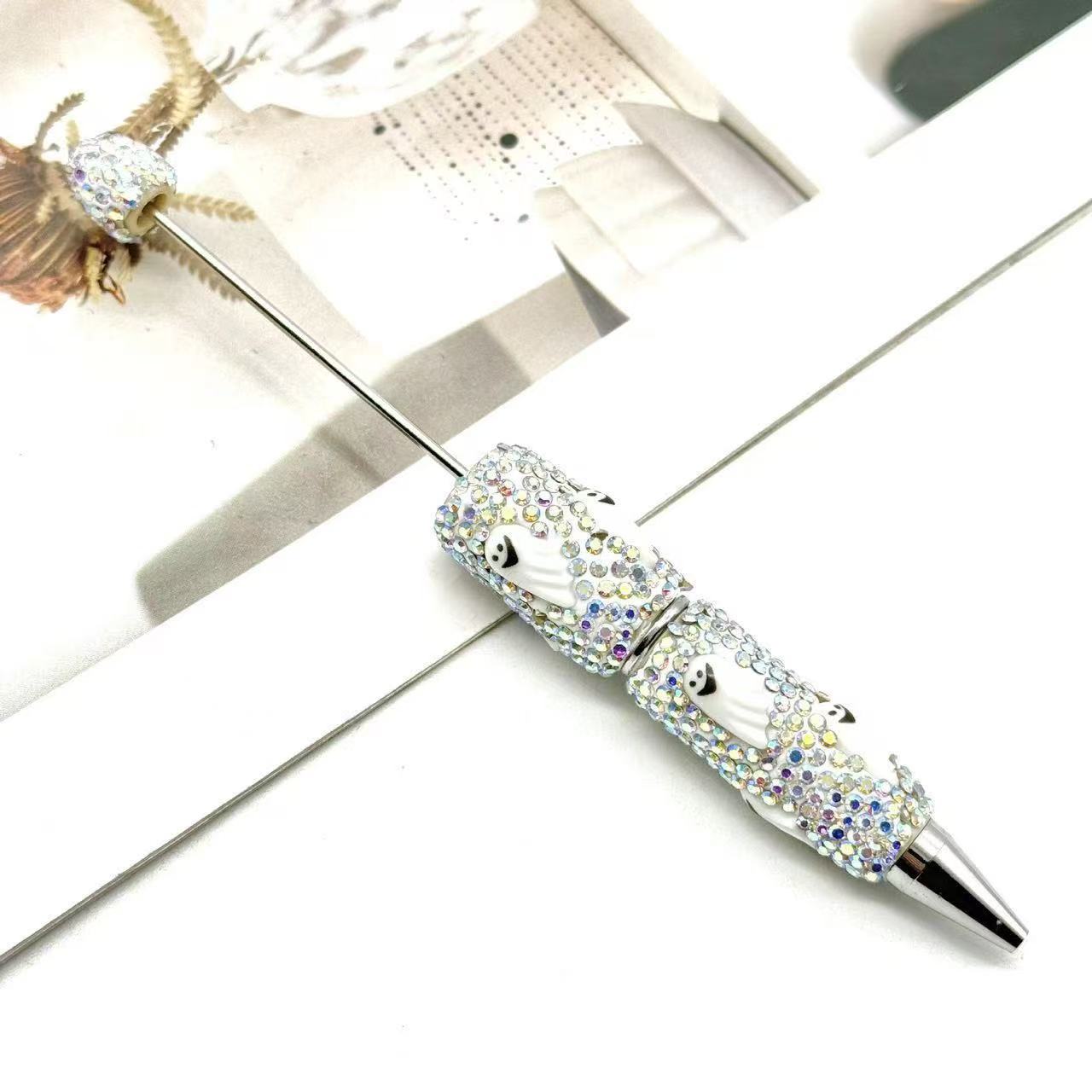 New DIY Halloween Full Rhinestone Beaded Pens, Trending International Market Mini Bead Pens, Evil Pumpkin Design Ballpoint / Gel Pens