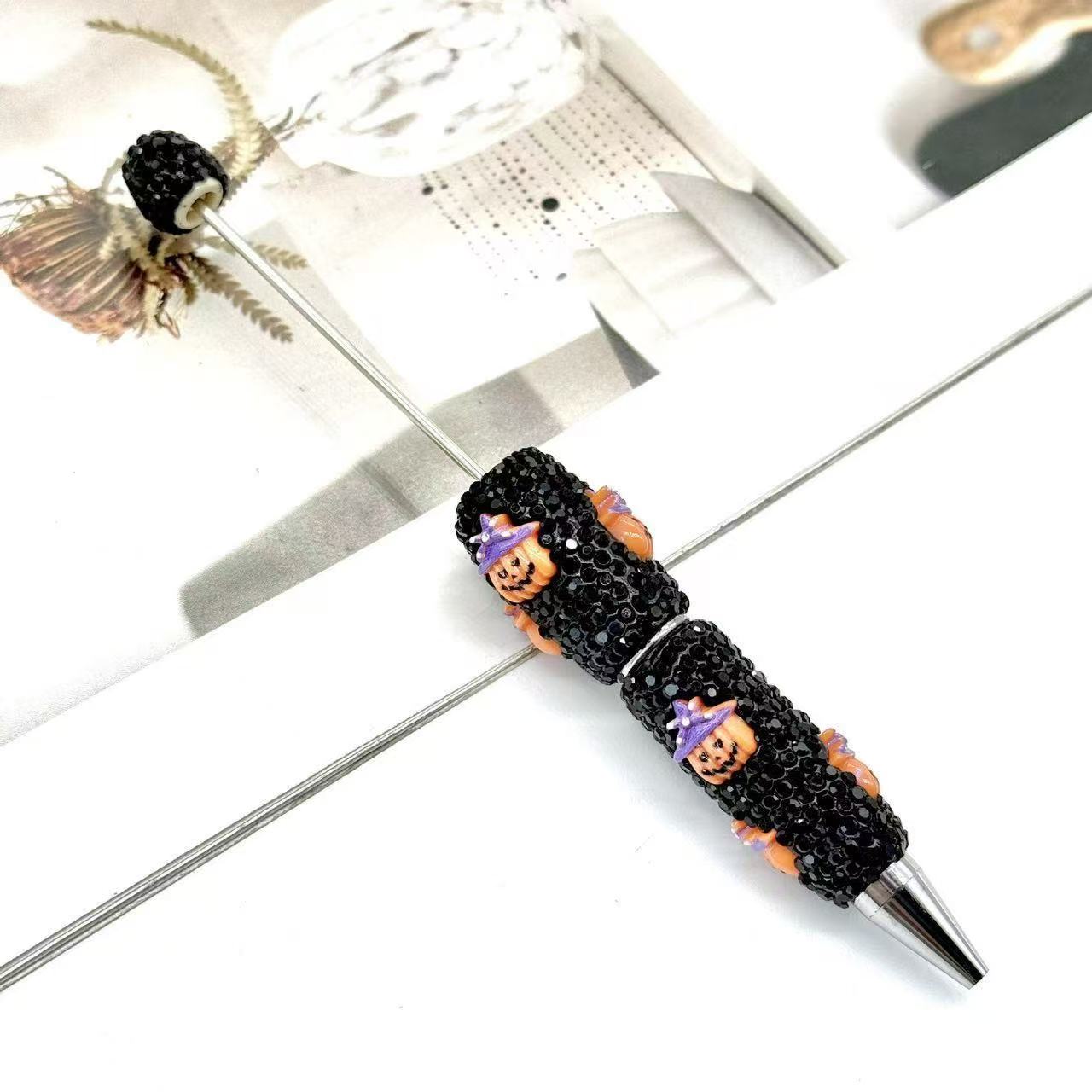 New DIY Halloween Full Rhinestone Beaded Pens, Trending International Market Mini Bead Pens, Evil Pumpkin Design Ballpoint / Gel Pens