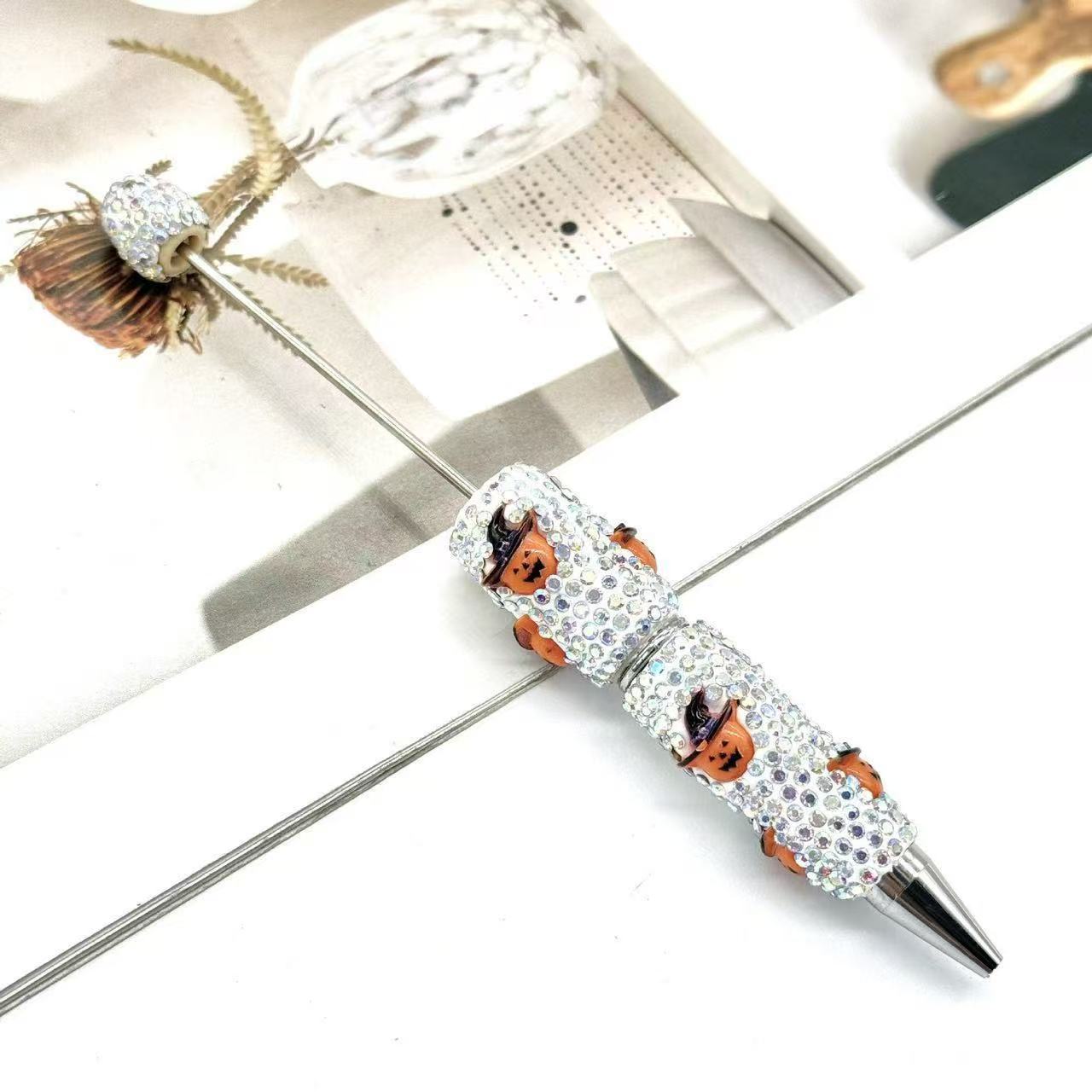 New DIY Halloween Full Rhinestone Beaded Pens, Trending International Market Mini Bead Pens, Evil Pumpkin Design Ballpoint / Gel Pens