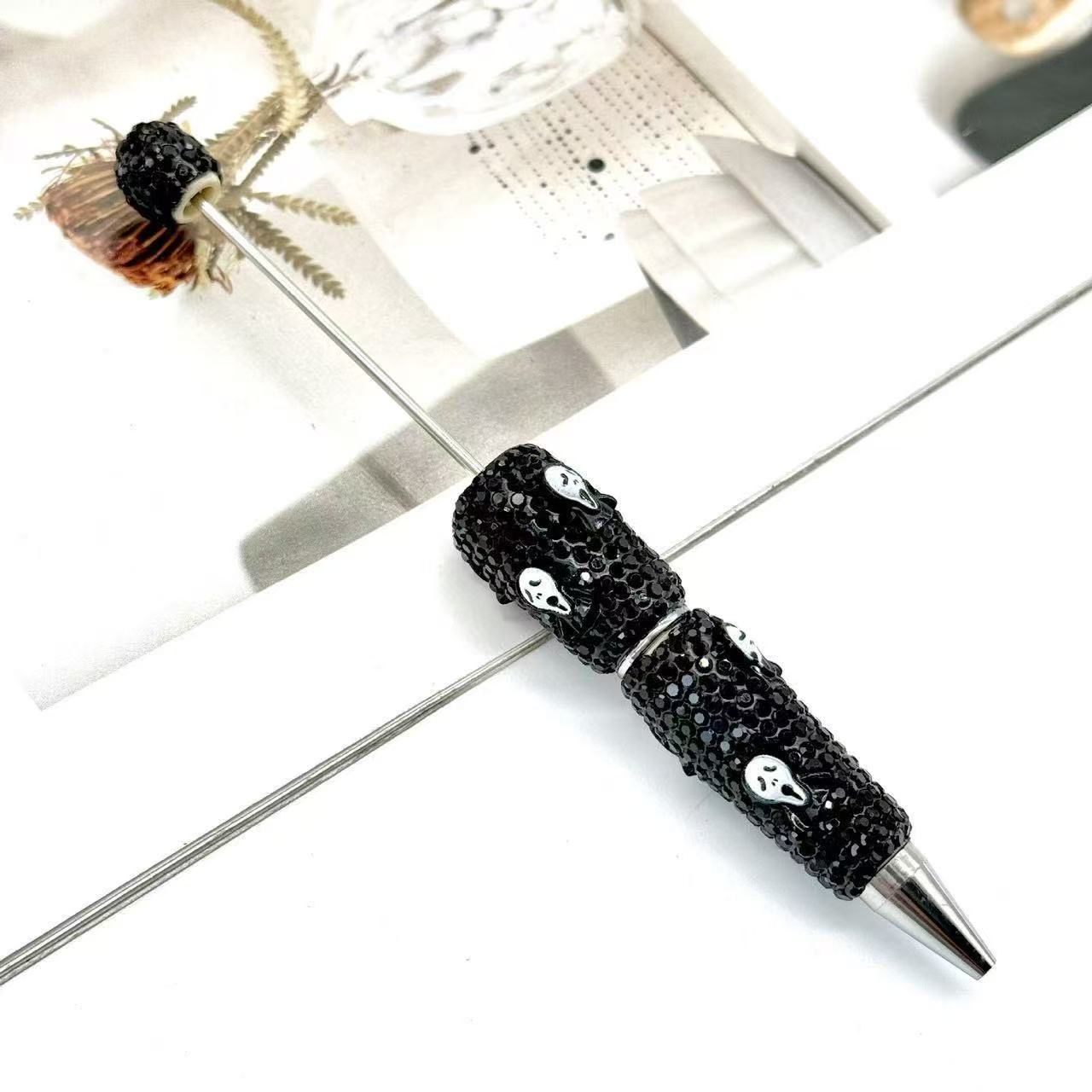 New DIY Halloween Full Rhinestone Beaded Pens, Trending International Market Mini Bead Pens, Evil Pumpkin Design Ballpoint / Gel Pens