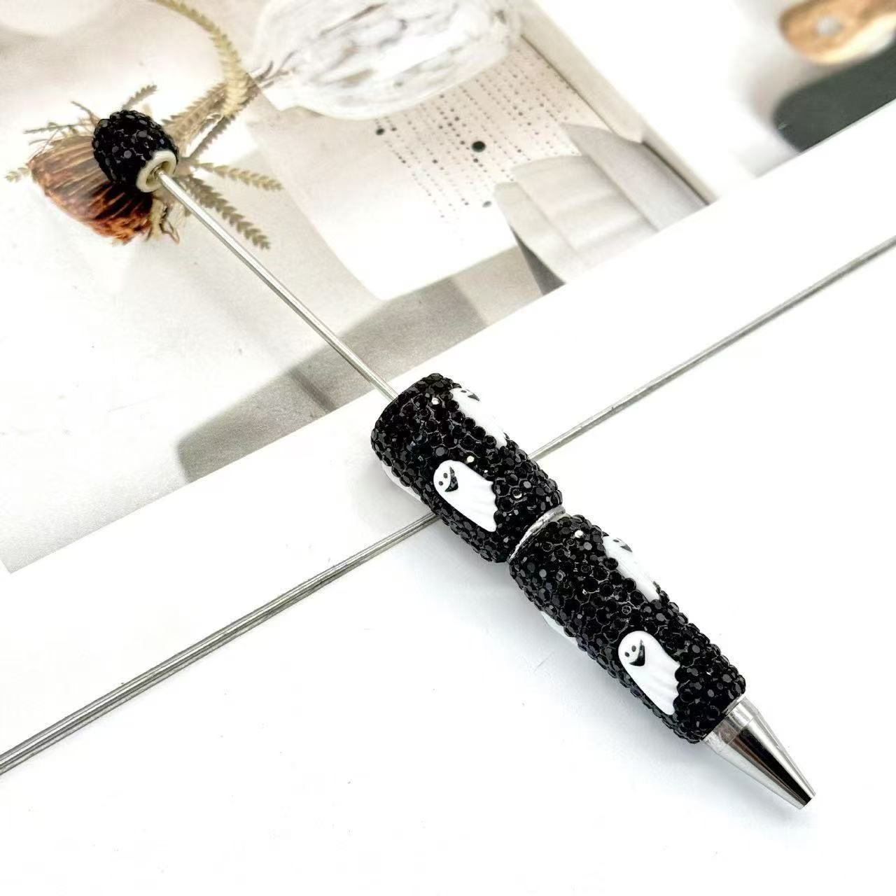 New DIY Halloween Full Rhinestone Beaded Pens, Trending International Market Mini Bead Pens, Evil Pumpkin Design Ballpoint / Gel Pens