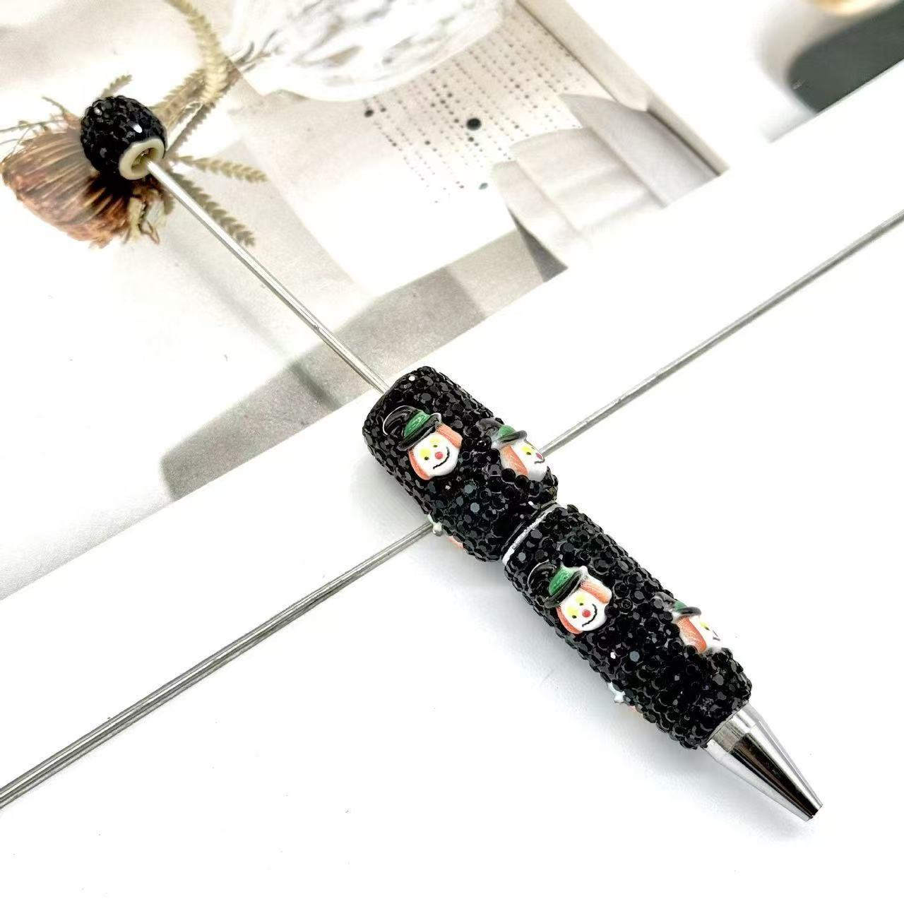 New DIY Halloween Full Rhinestone Beaded Pens, Trending International Market Mini Bead Pens, Evil Pumpkin Design Ballpoint / Gel Pens