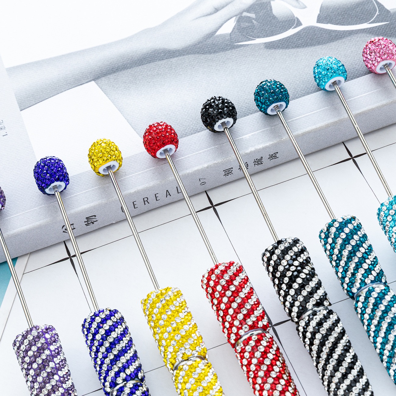  Striped Full Rhinestone Beadable Pen