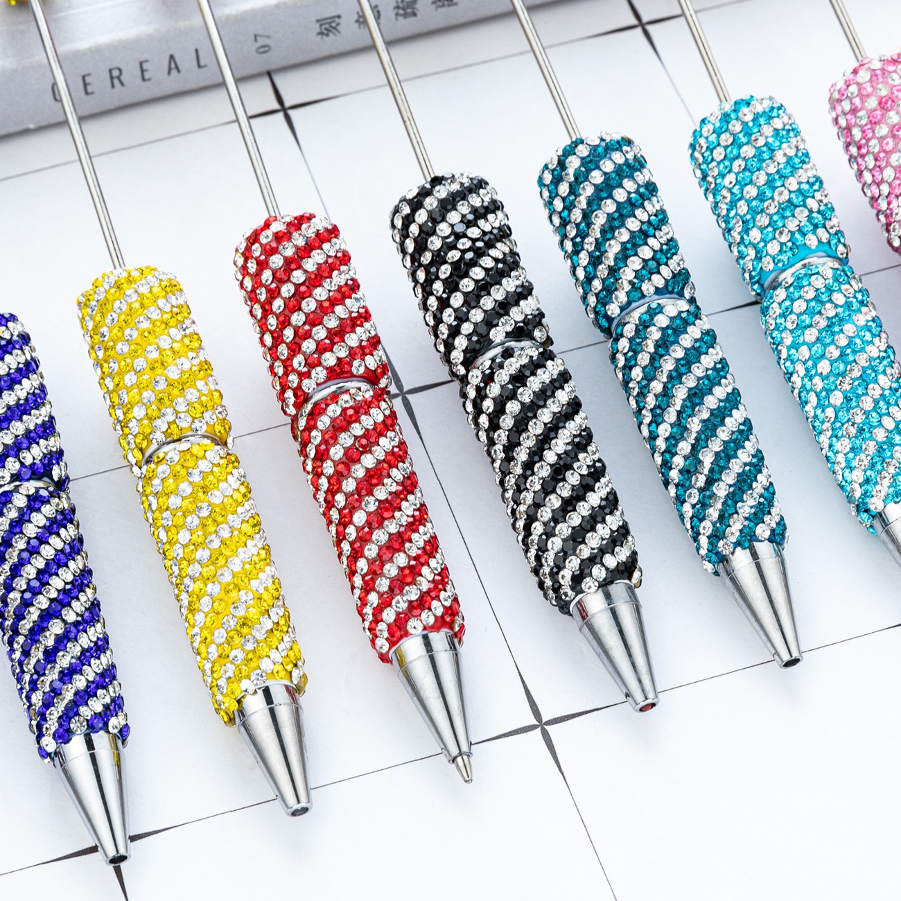  Striped Full Rhinestone Beadable Pen
