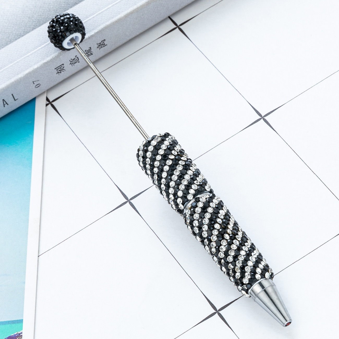  Striped Full Rhinestone Beadable Pen