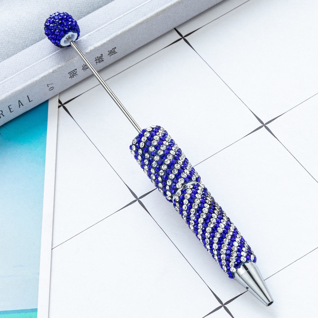  Striped Full Rhinestone Beadable Pen