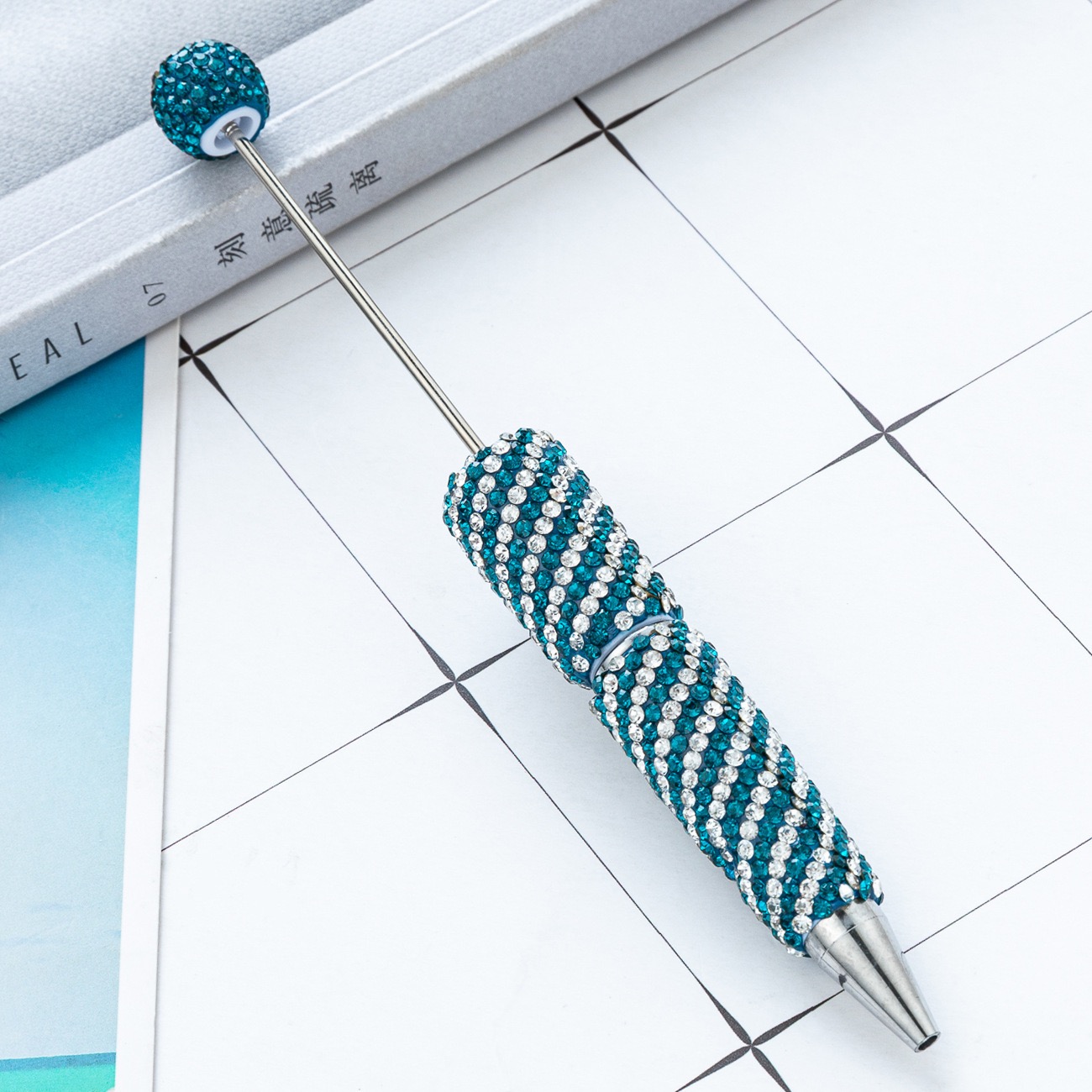  Striped Full Rhinestone Beadable Pen