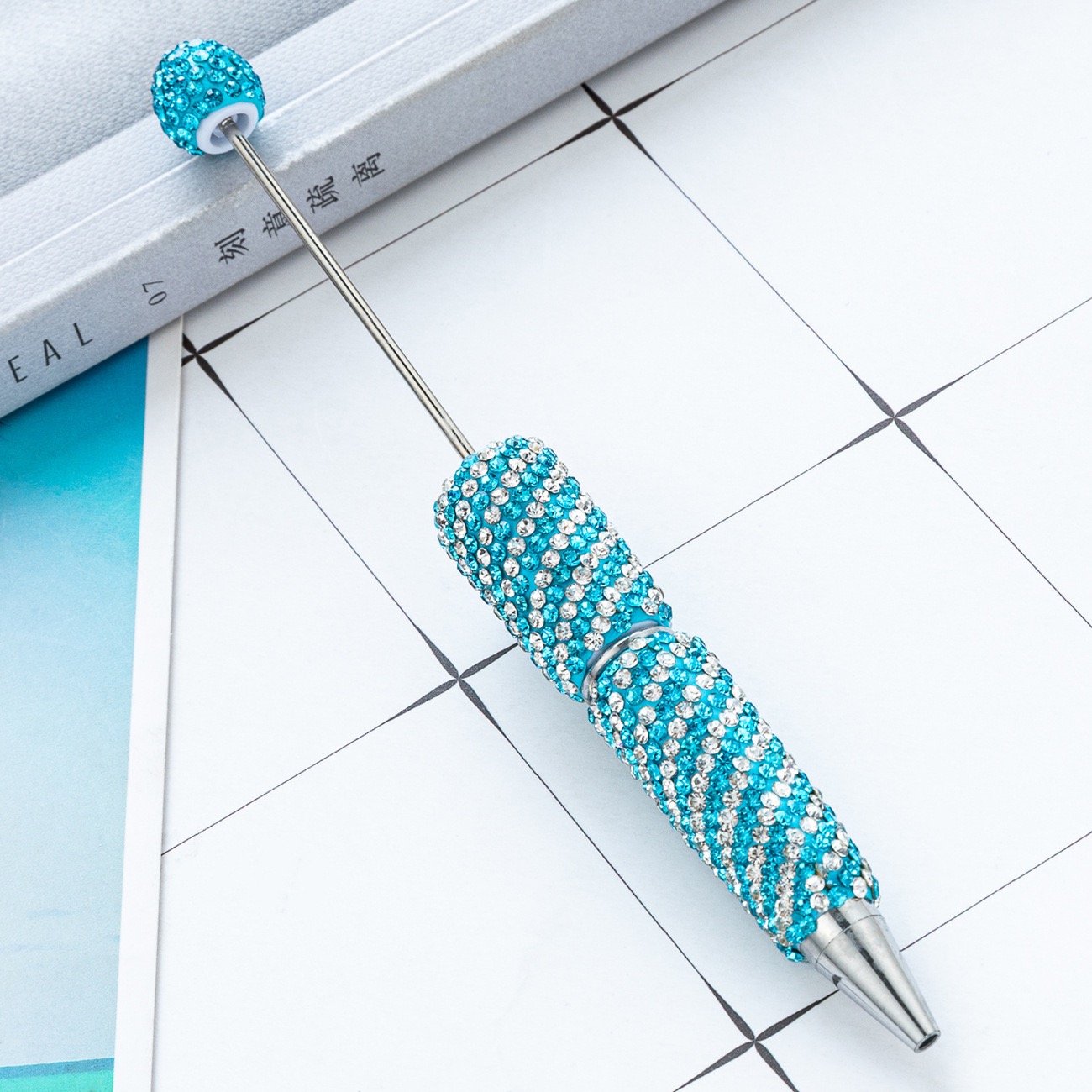  Striped Full Rhinestone Beadable Pen