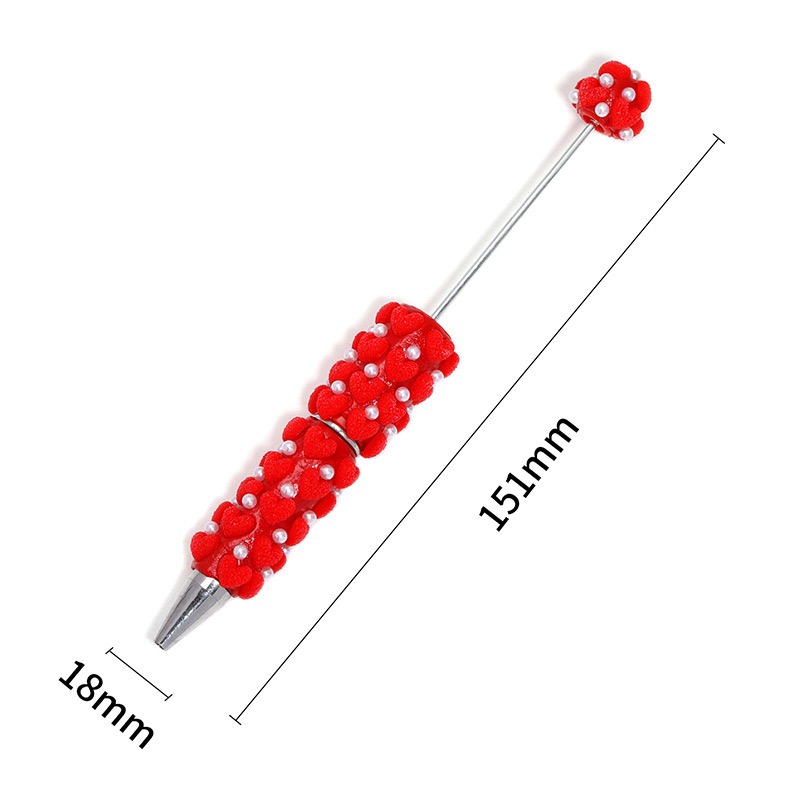 Flocked Heart Clay Beaded Pen