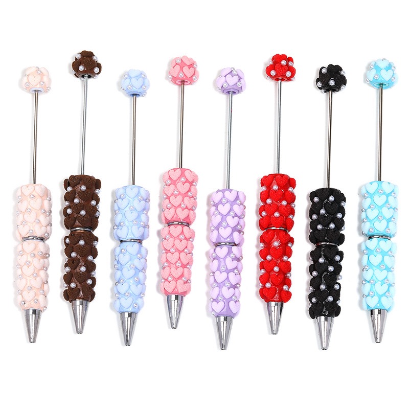 Flocked Heart Clay Beaded Pen