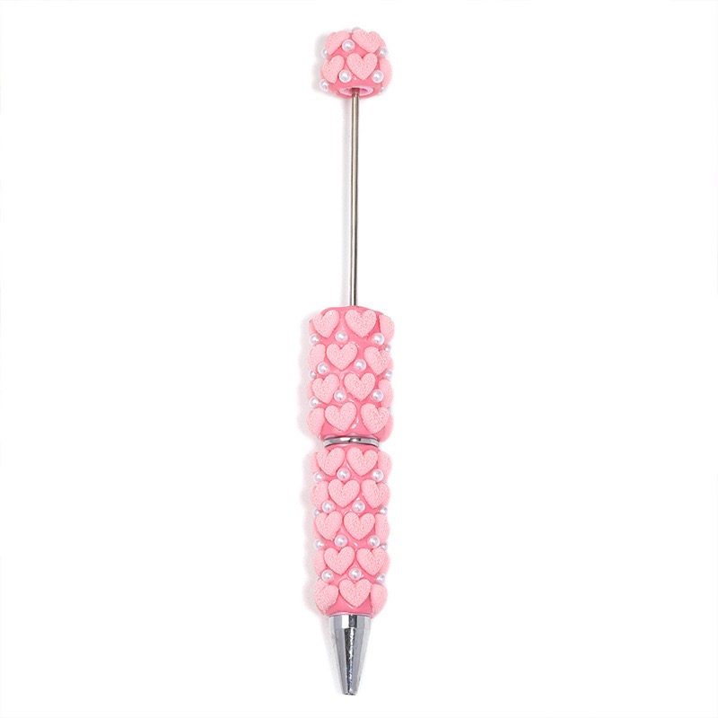 Flocked Heart Clay Beaded Pen