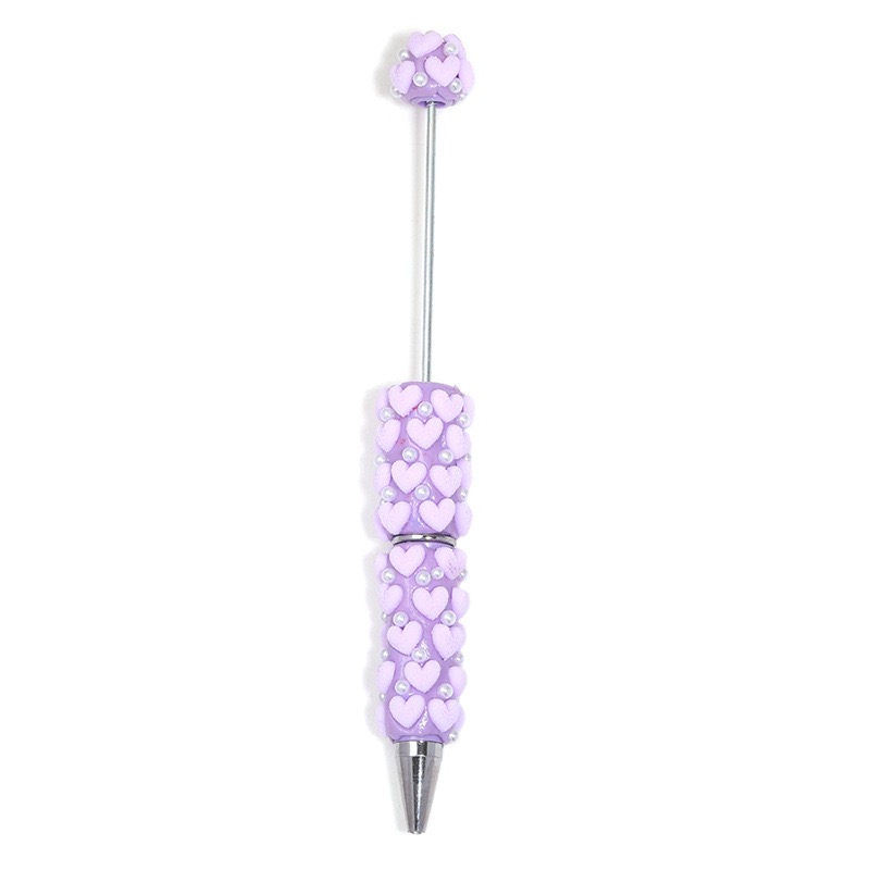 Flocked Heart Clay Beaded Pen