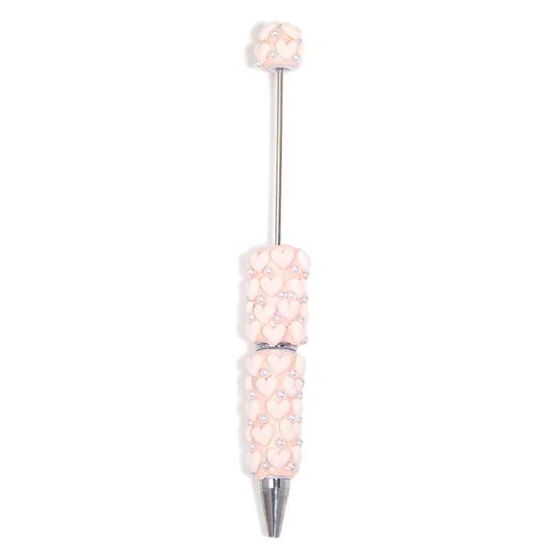 Flocked Heart Clay Beaded Pen