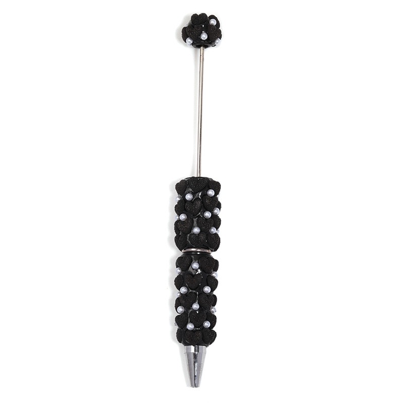 Flocked Heart Clay Beaded Pen