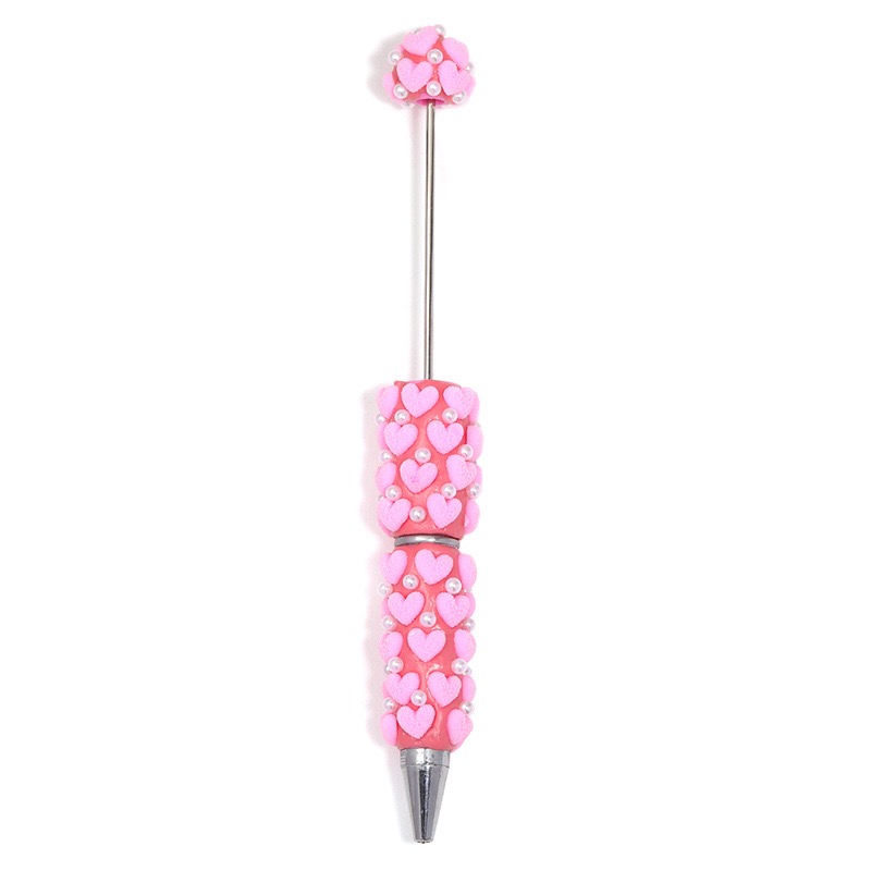 Flocked Heart Clay Beaded Pen