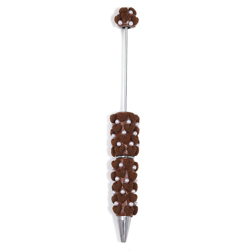 Flocked Heart Clay Beaded Pen