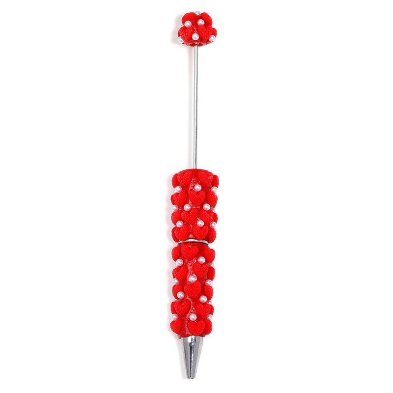 Flocked Heart Clay Beaded Pen