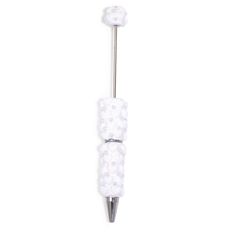 Flocked Heart Clay Beaded Pen