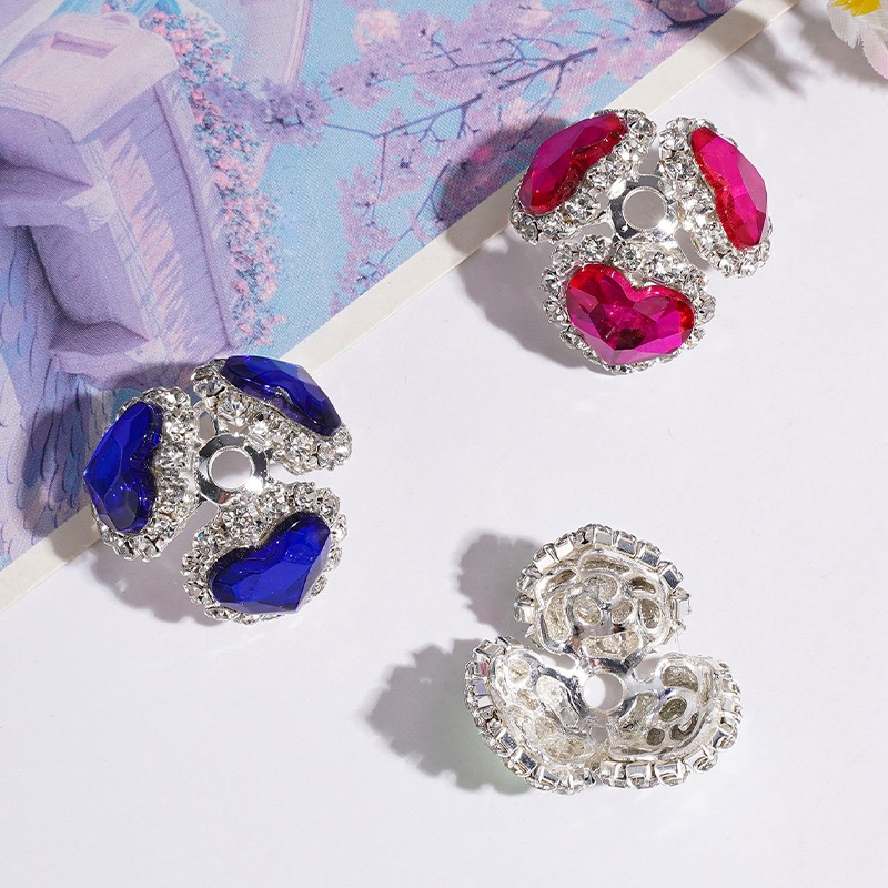  3-Petal Heart Rhinestone Bead Caps