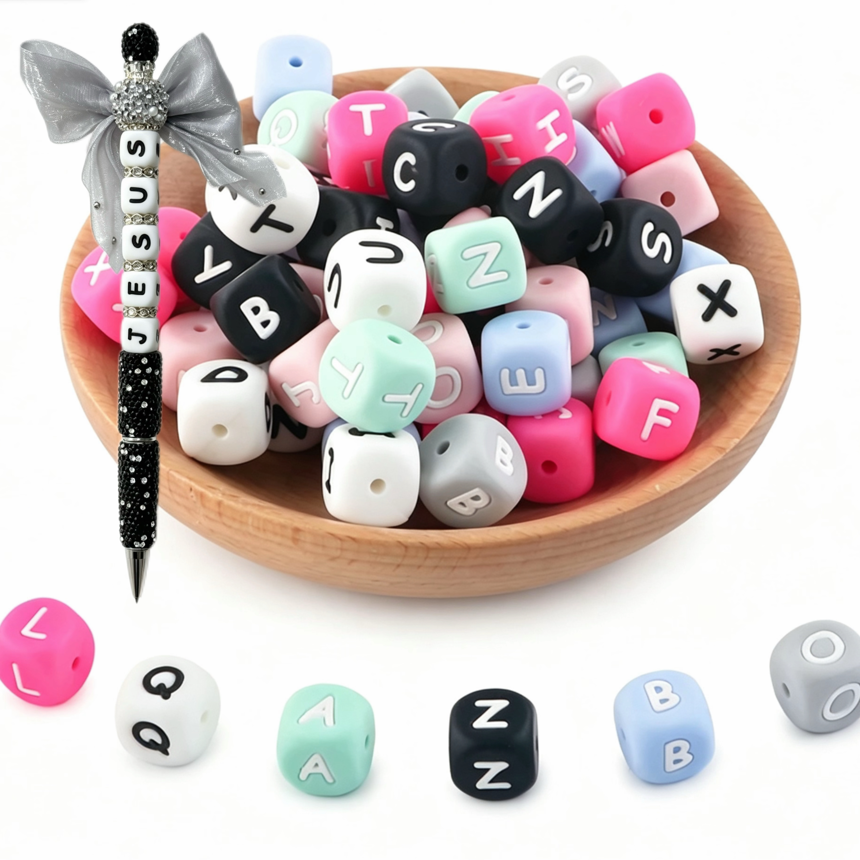 12mm Silicone Alphabet Letter Beads