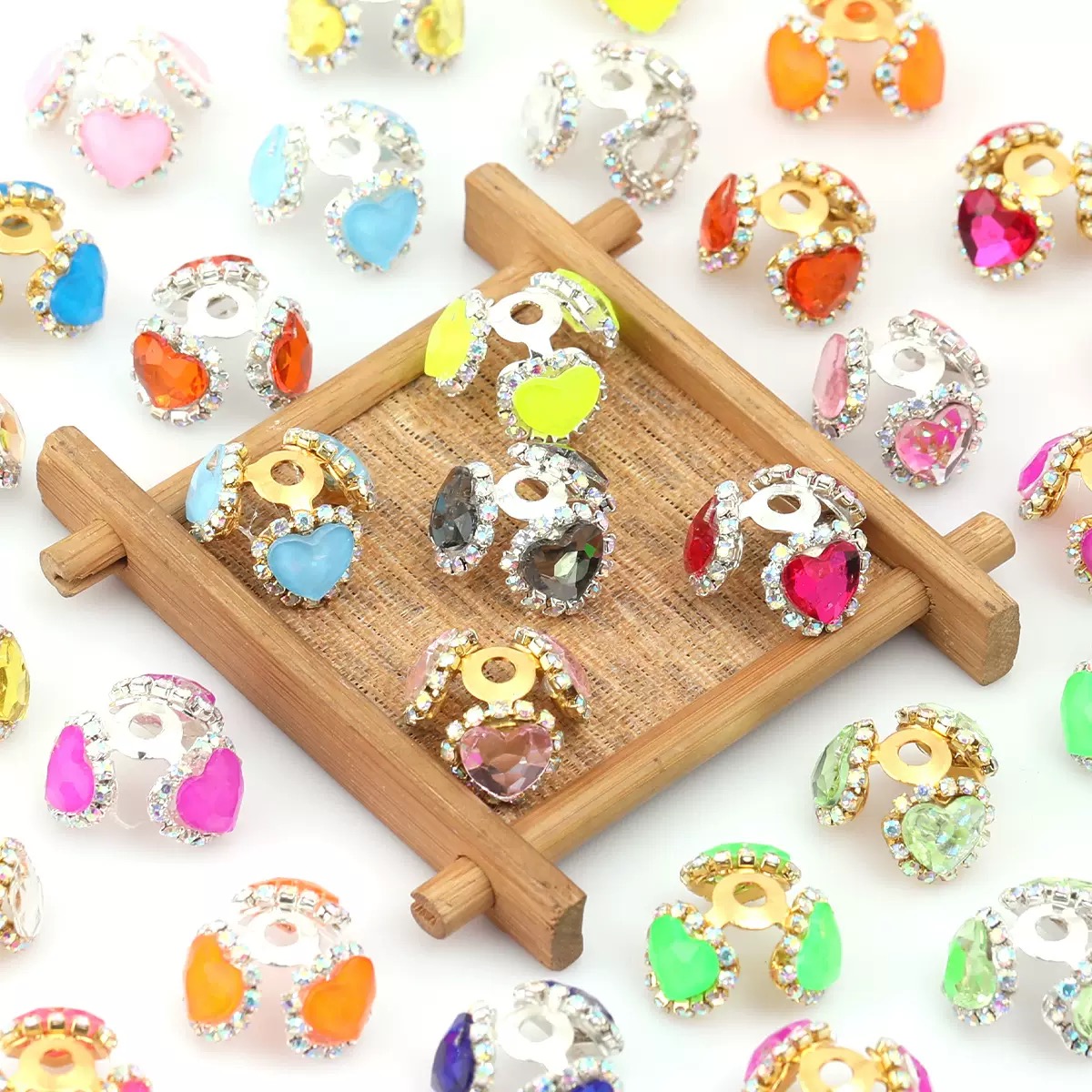  3-Petal Heart Rhinestone Bead Caps