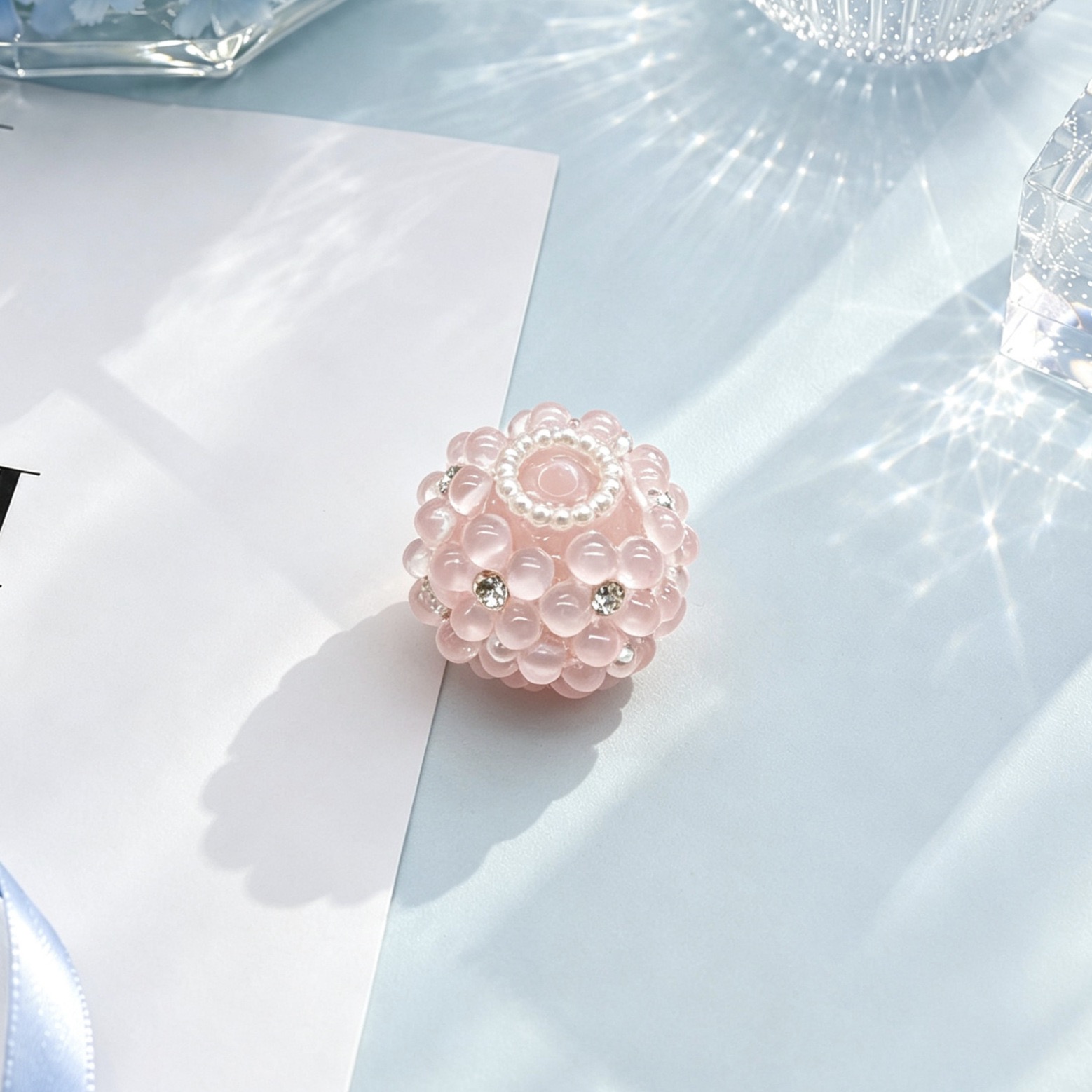 3D Rhinestone Bubble Flower Beads