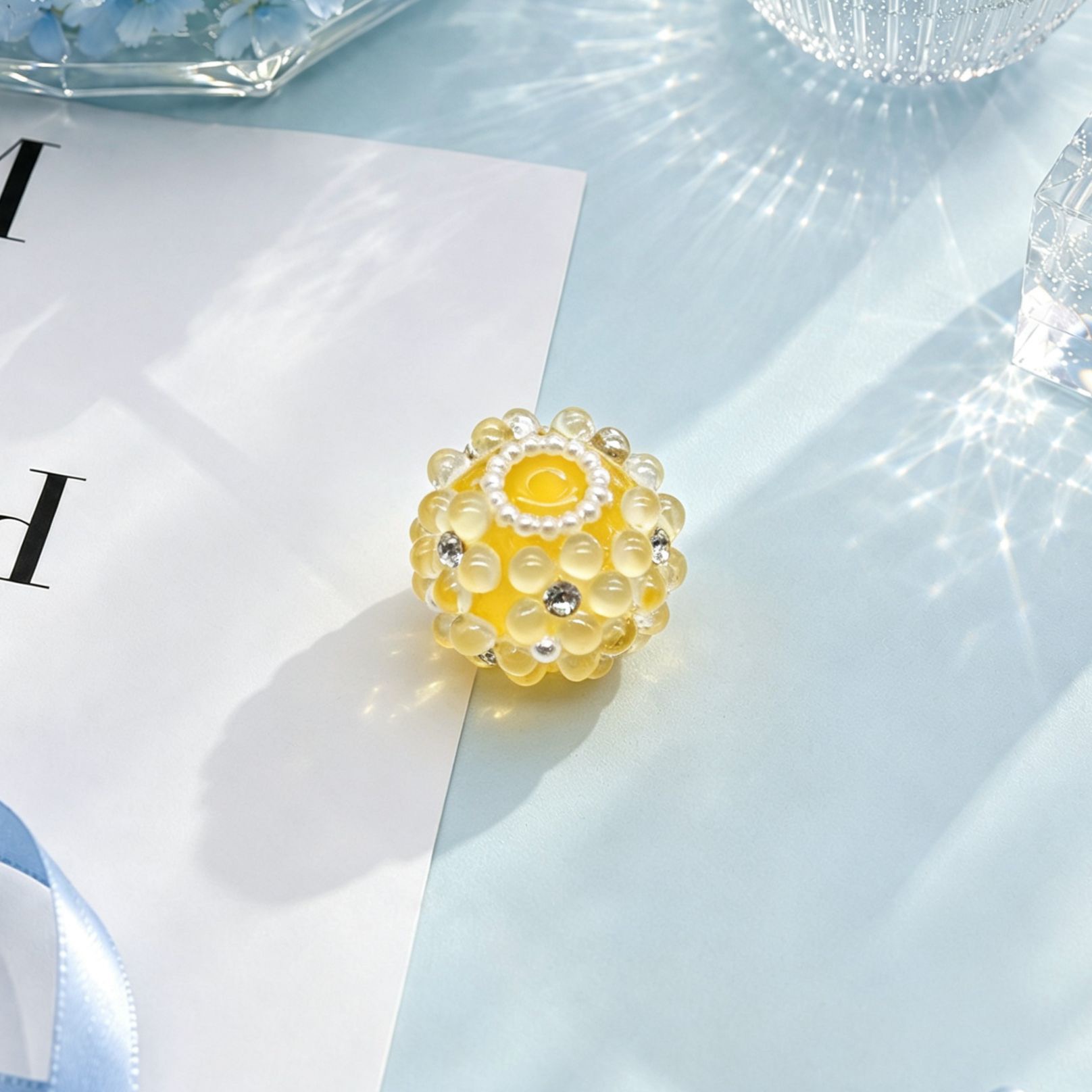 3D Rhinestone Bubble Flower Beads