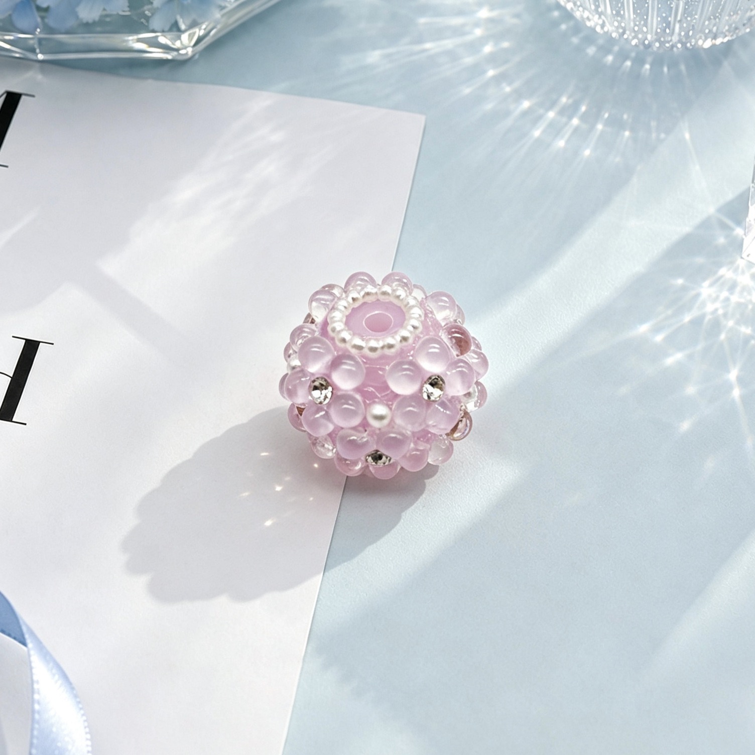 3D Rhinestone Bubble Flower Beads