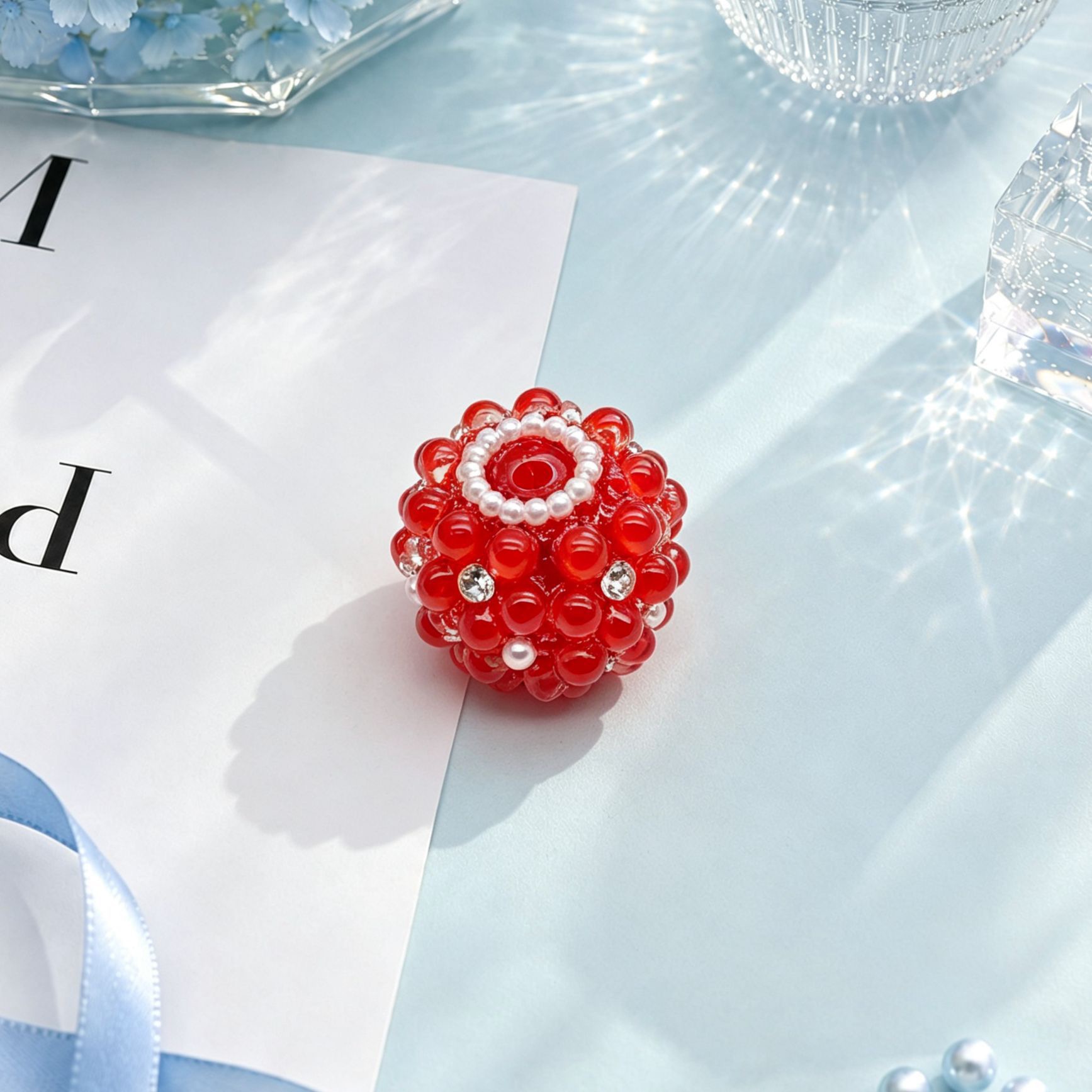 3D Rhinestone Bubble Flower Beads