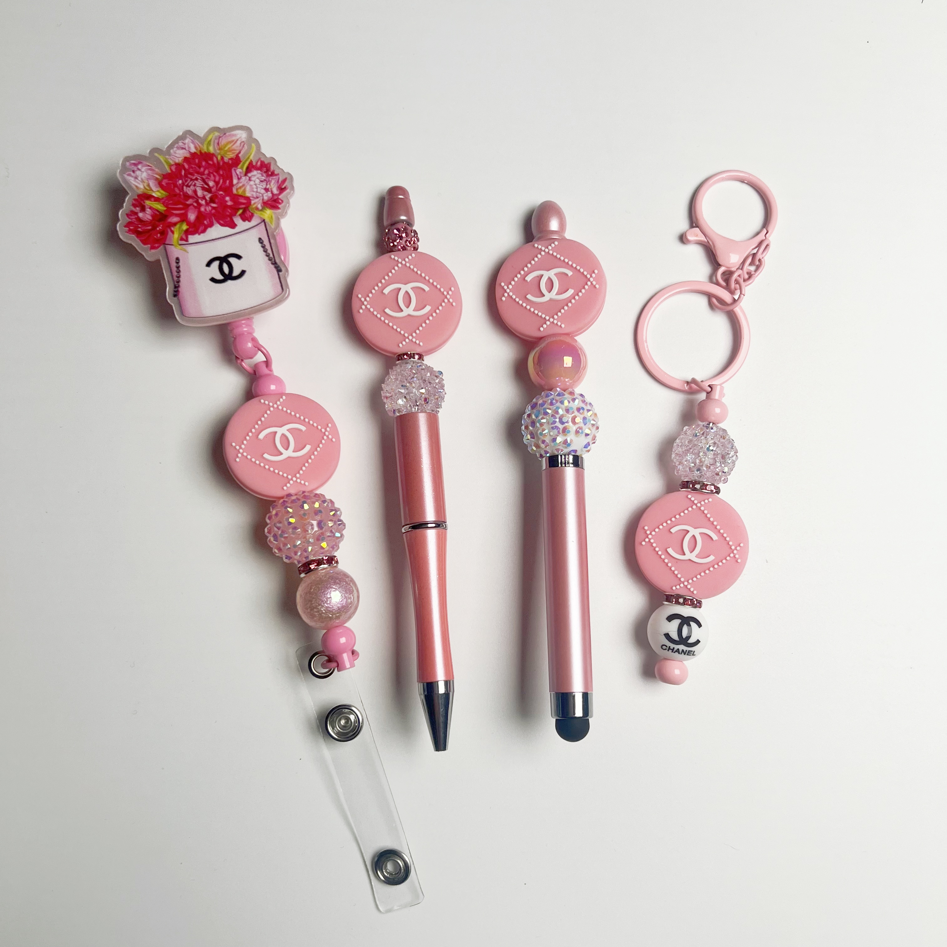 DIY set for beaded pen, stylus pen, keychain and badge reel