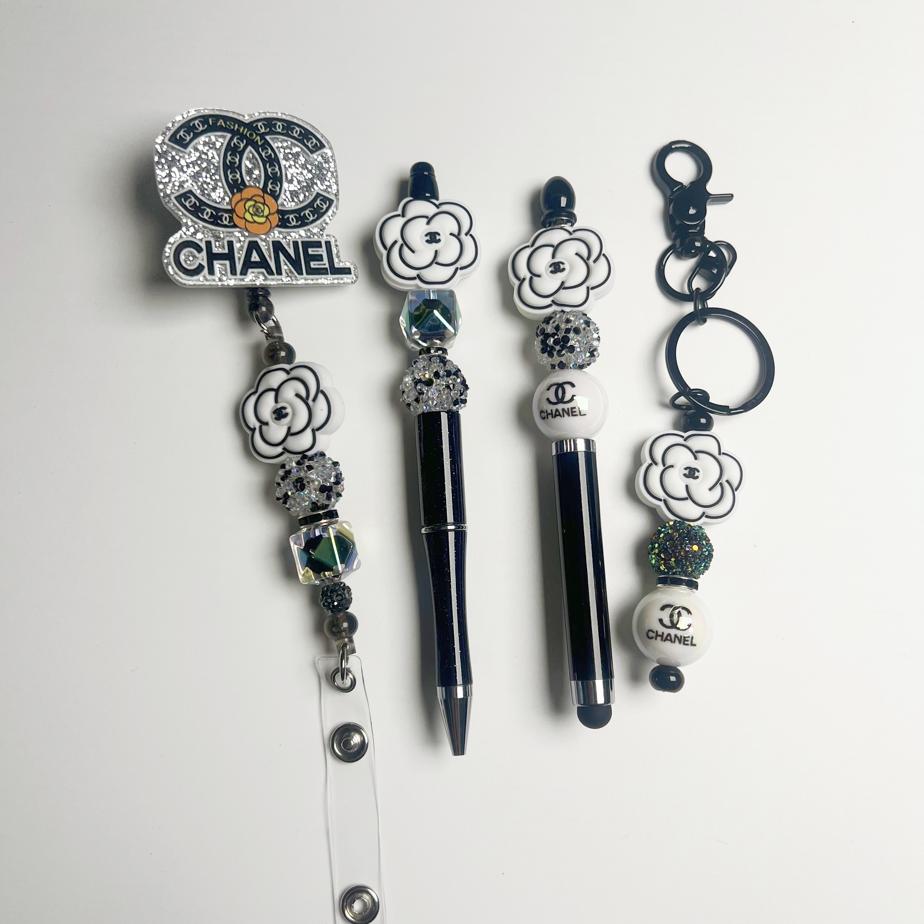 DIY set for beaded pen, stylus pen, keychain and badge reel