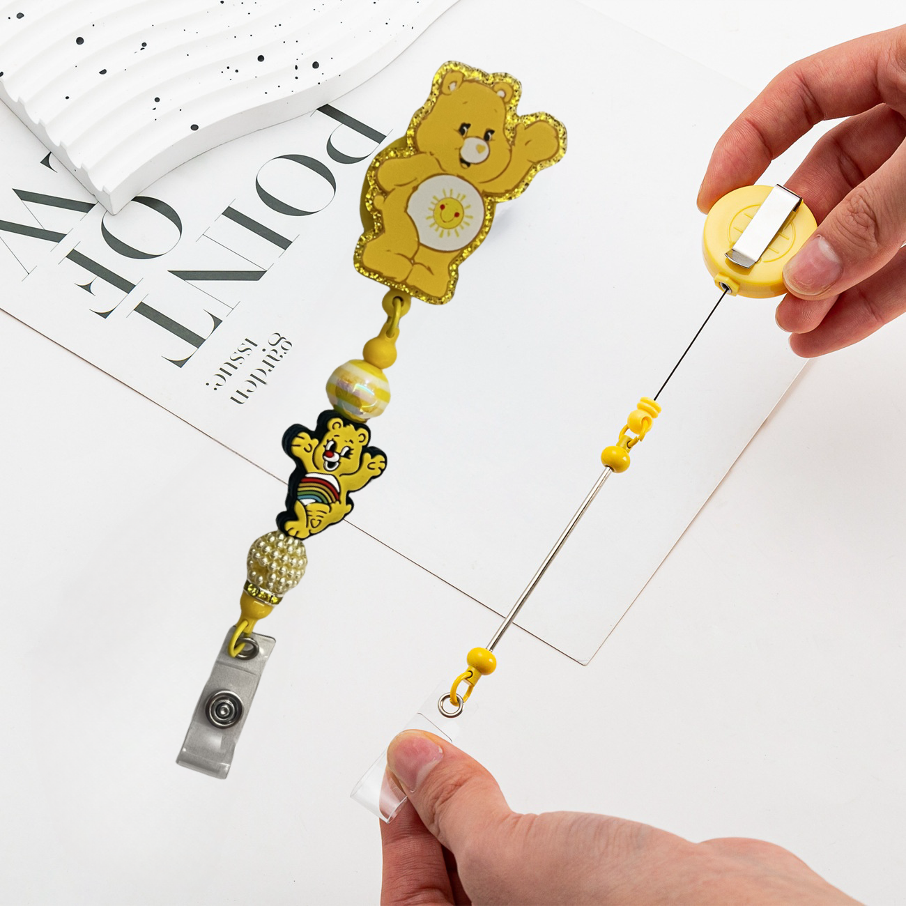 【Buy 9 get 1 free】Retractable Pink Glitter Badge Reel with Clip