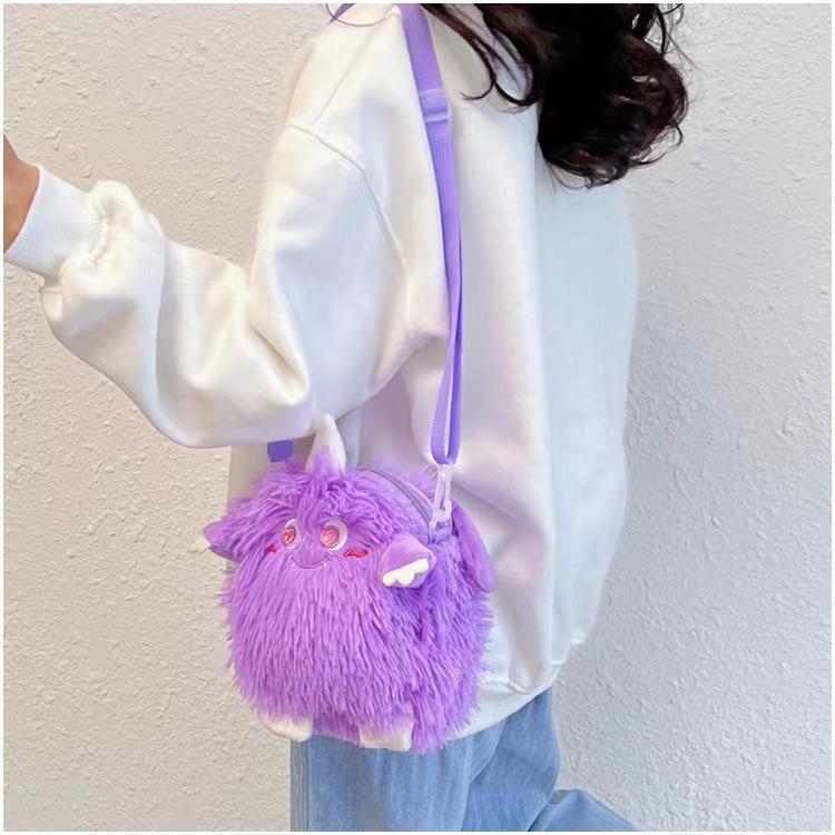 Kawaii Monsters Shoulder Bag, Plush Toy Faux Fur Cosplay purse, Cartoon Anime Shoulder Bag for Girls and Women